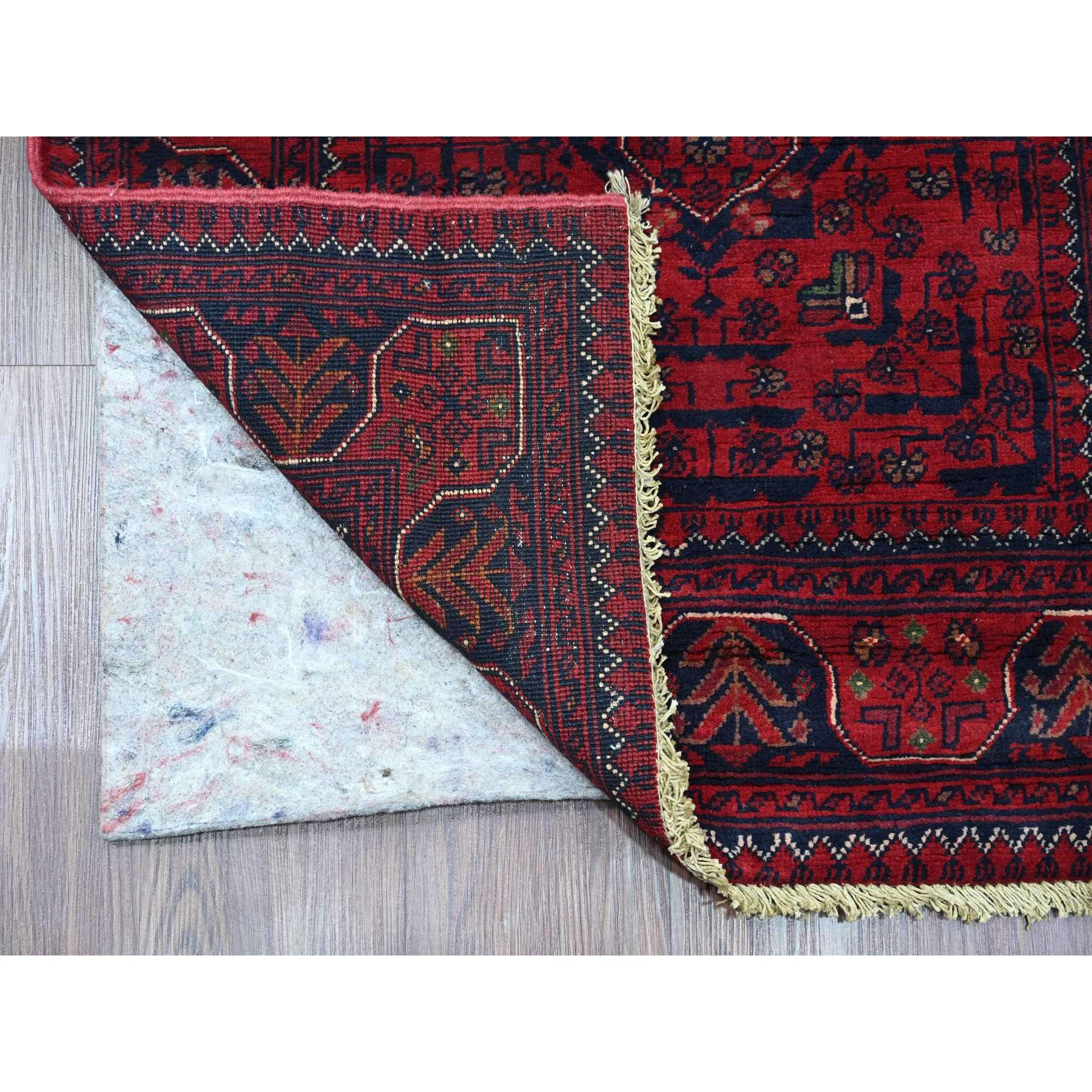 2'7"x9'5" Rich Red, Afghan Khamyab with Geometric Pattern, Soft Wool, Hand Knotted, Runner, Oriental Rug Sh20025