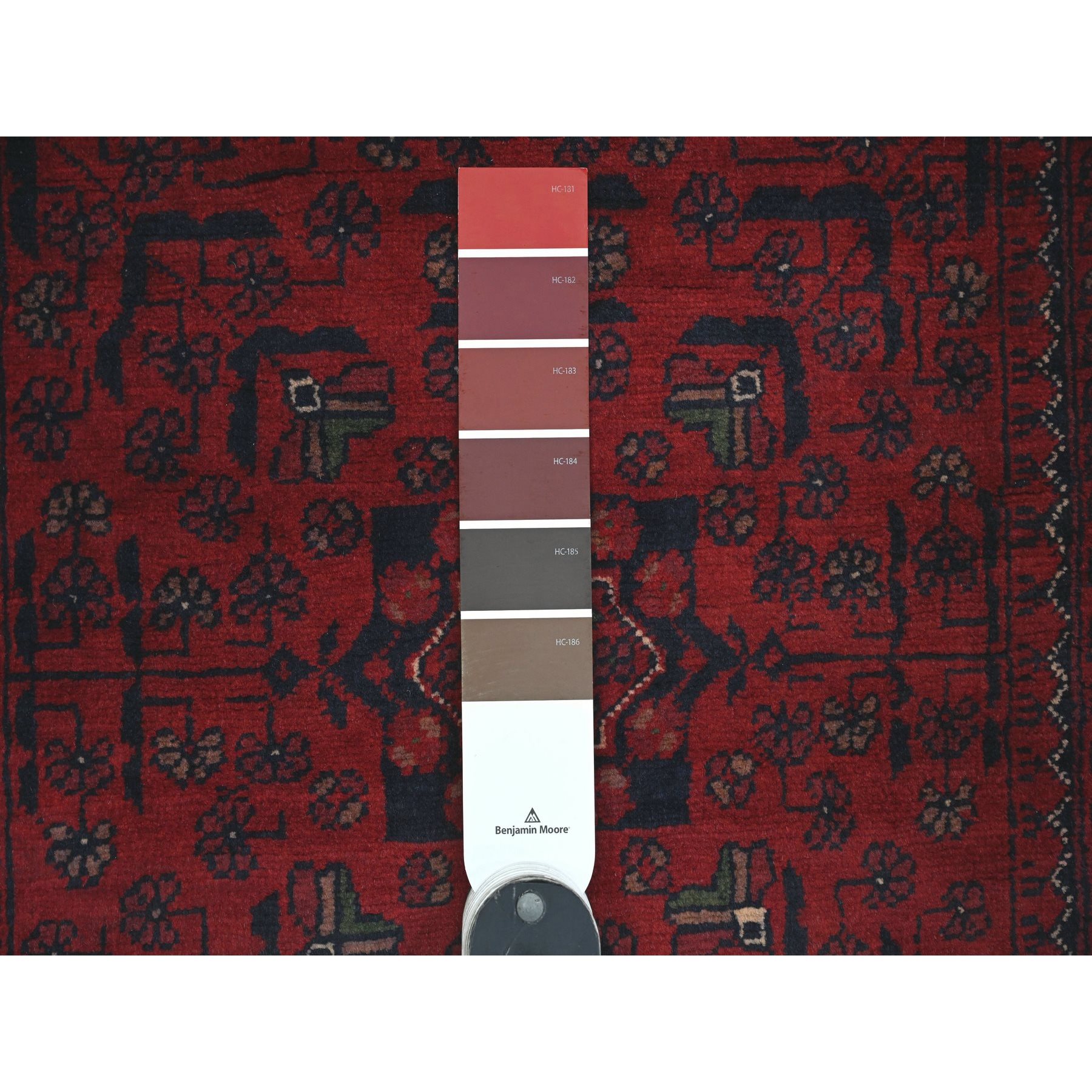 2'7"x9'5" Rich Red, Afghan Khamyab with Geometric Pattern, Soft Wool, Hand Knotted, Runner, Oriental Rug Sh20025