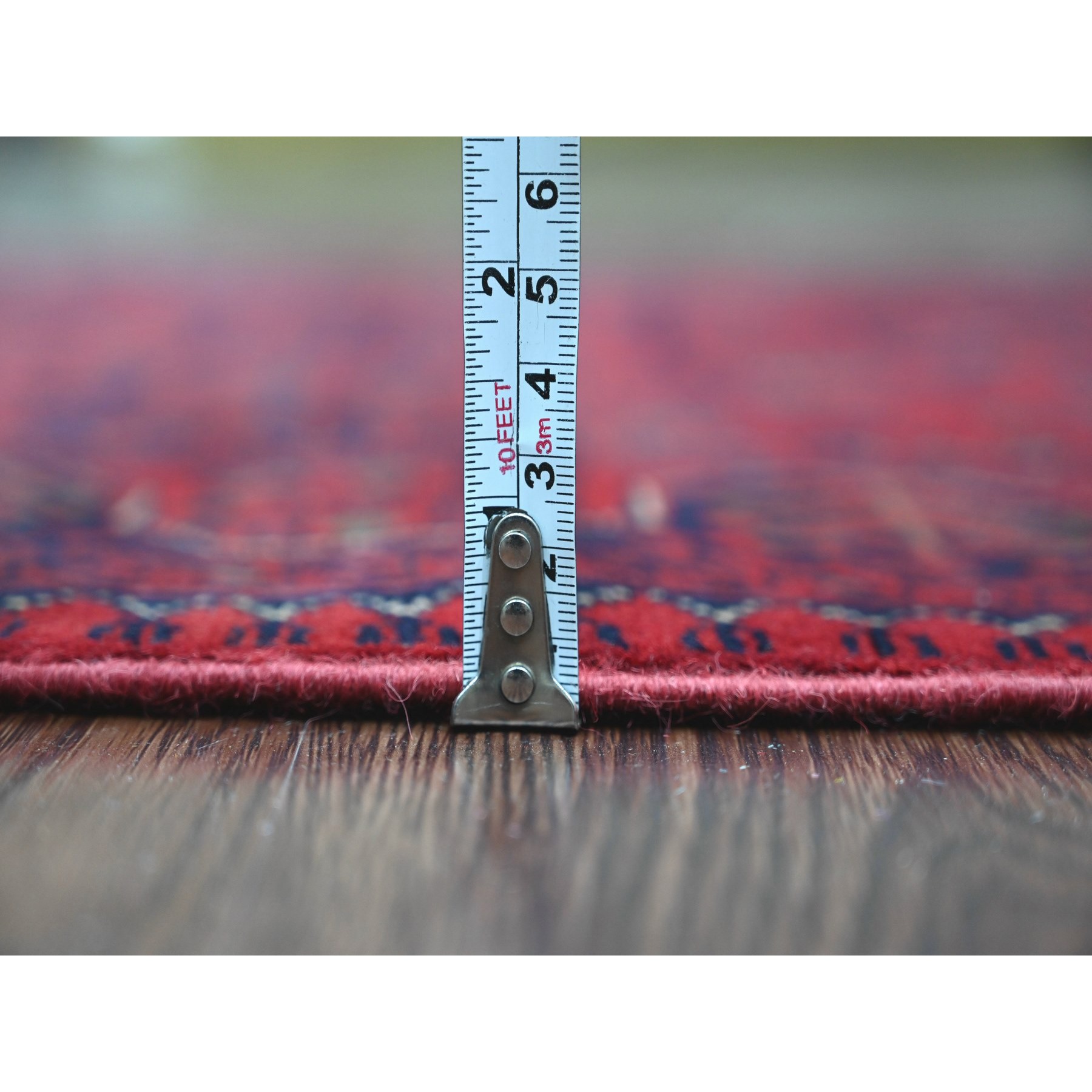 2'7"x9'5" Rich Red, Afghan Khamyab with Geometric Pattern, Soft Wool, Hand Knotted, Runner, Oriental Rug Sh20025