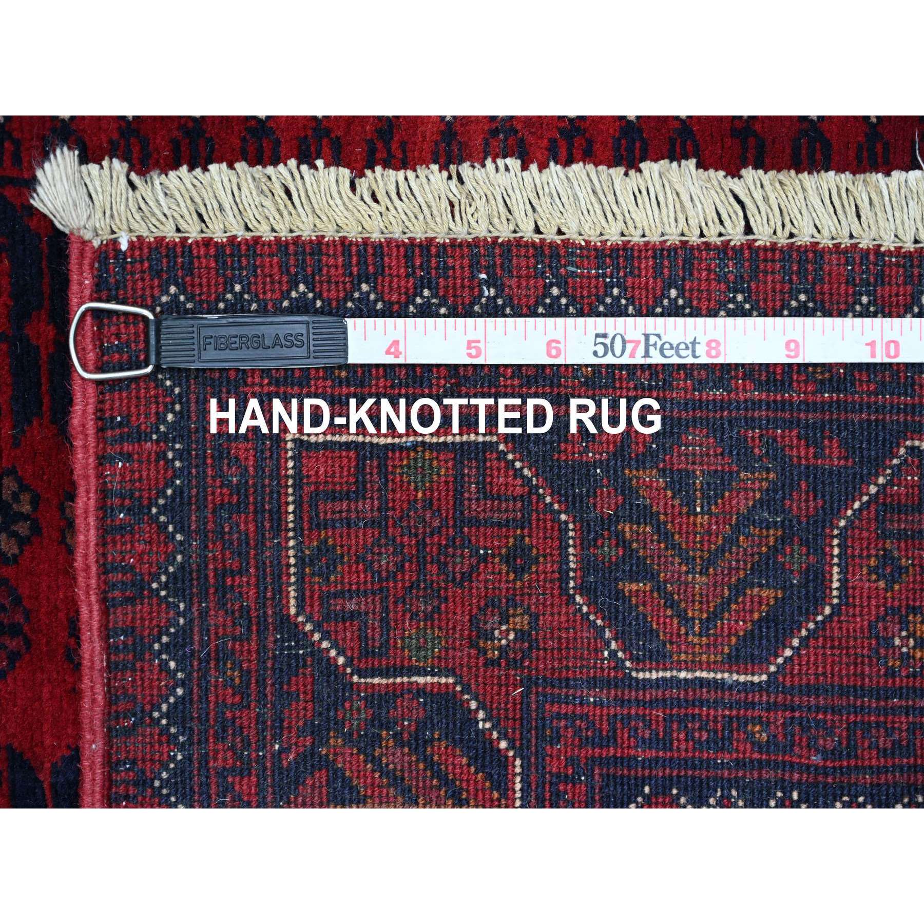 2'7"x9'5" Rich Red, Afghan Khamyab with Geometric Pattern, Soft Wool, Hand Knotted, Runner, Oriental Rug Sh20025