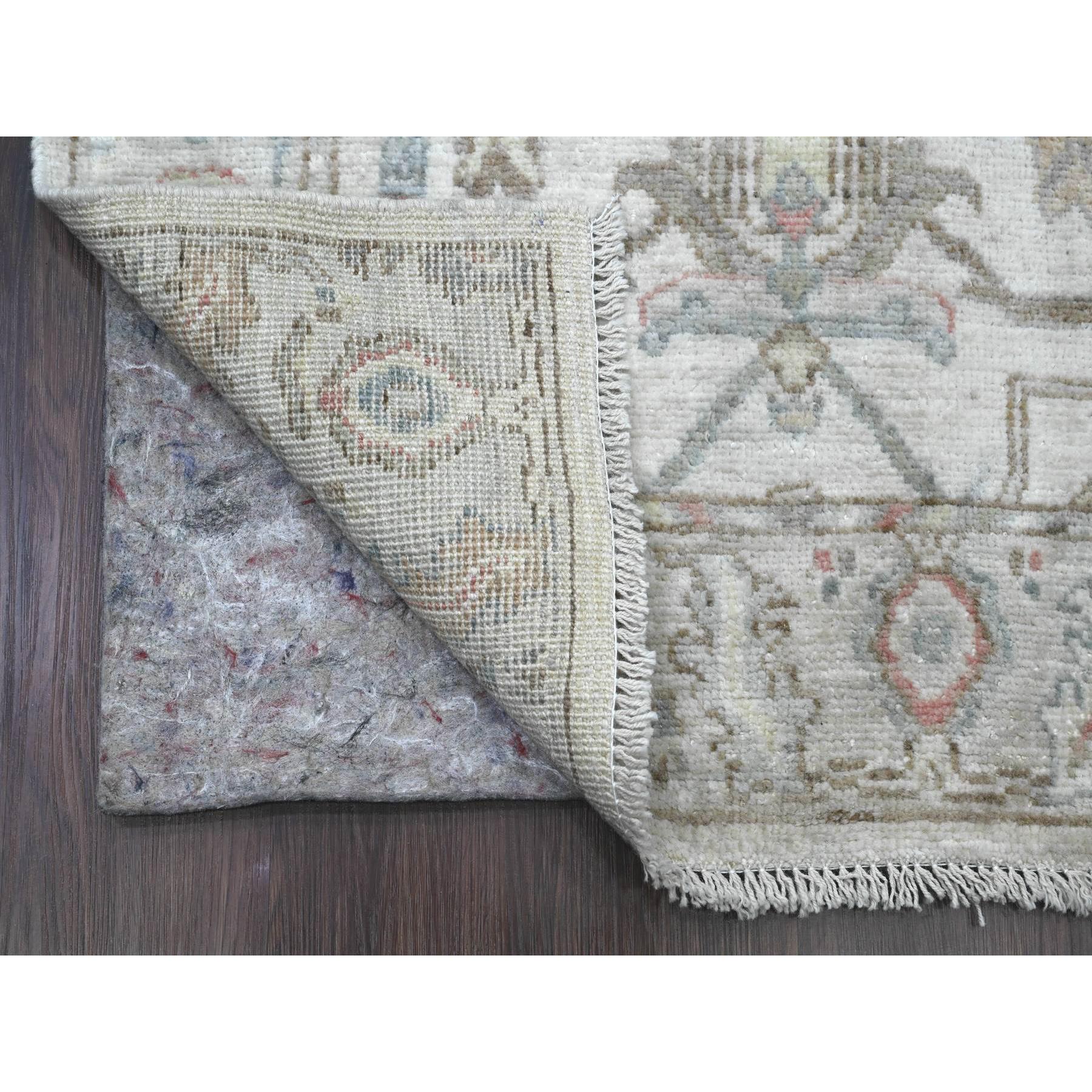 3'x15'9" Chiffon White, Afghan Angora Oushak with All Over Vines Design, Natural Dyes, Pure Wool, Hand Knotted, Runner, Oriental Rug Sh20027