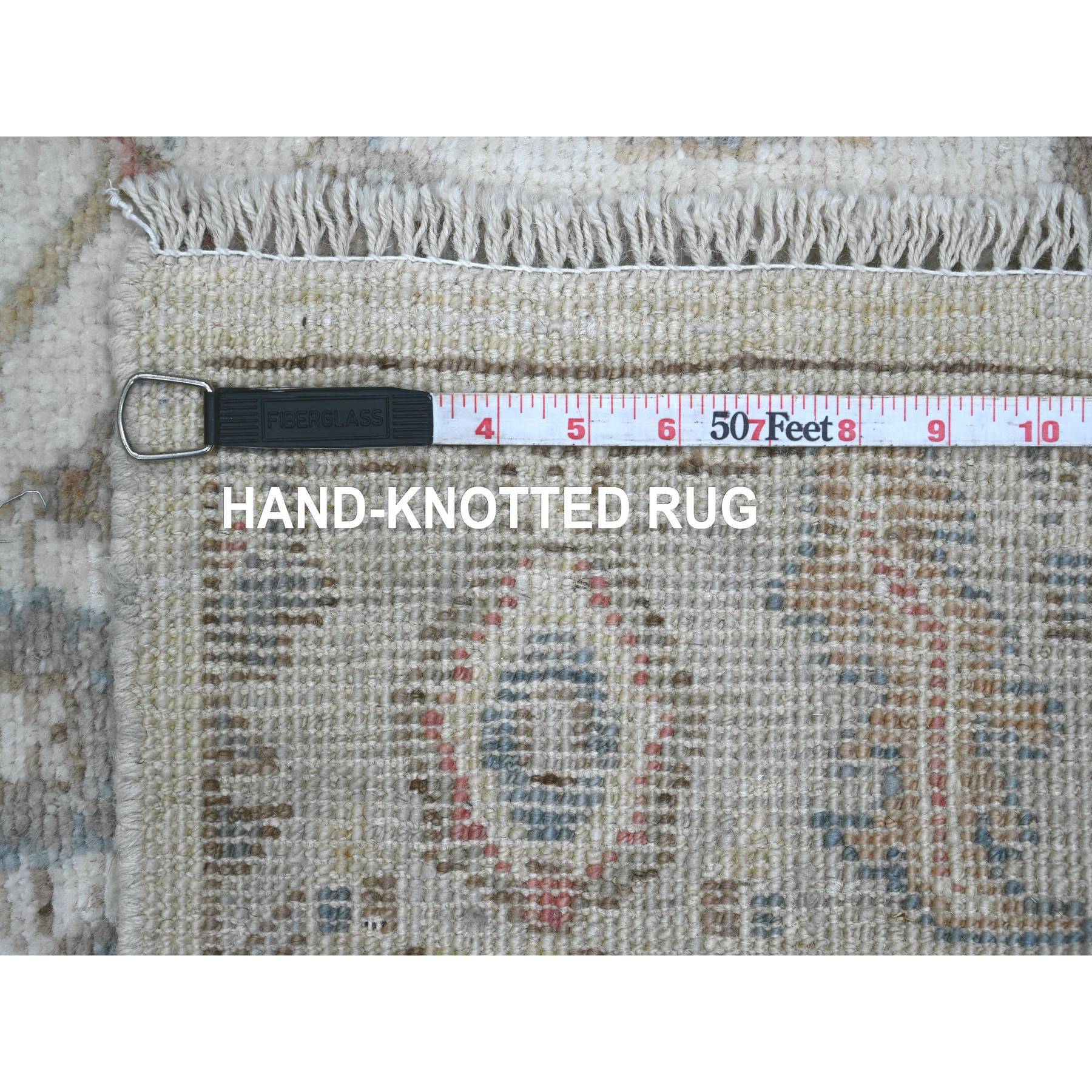 3'x15'9" Chiffon White, Afghan Angora Oushak with All Over Vines Design, Natural Dyes, Pure Wool, Hand Knotted, Runner, Oriental Rug Sh20027