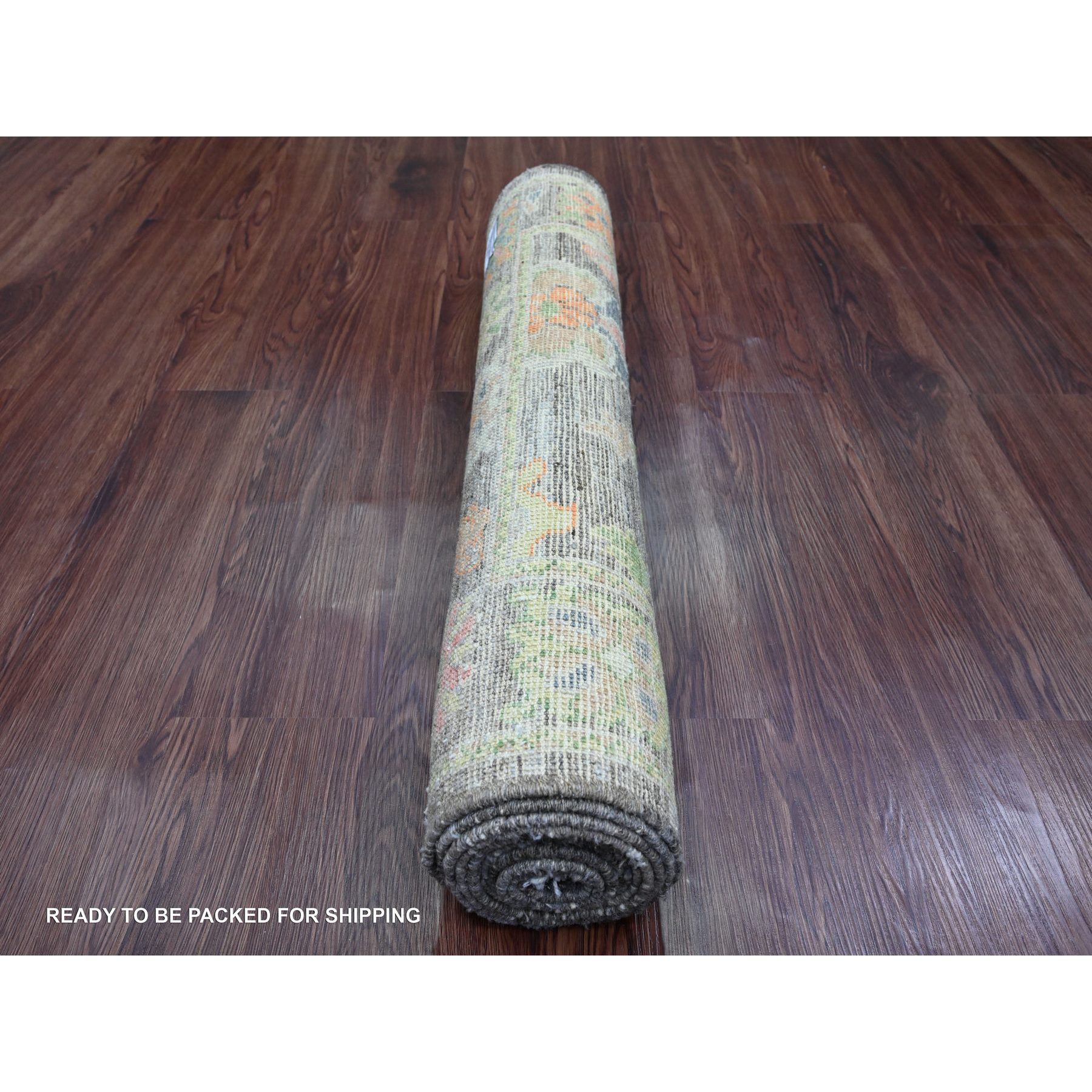 3'x9'8" Mocha Brown, Afghan Angora Oushak with Colorful Leaf Design, Vegetable Dyes, Hand Knotted, 100% Wool, Runner, Oriental Rug Sh20028