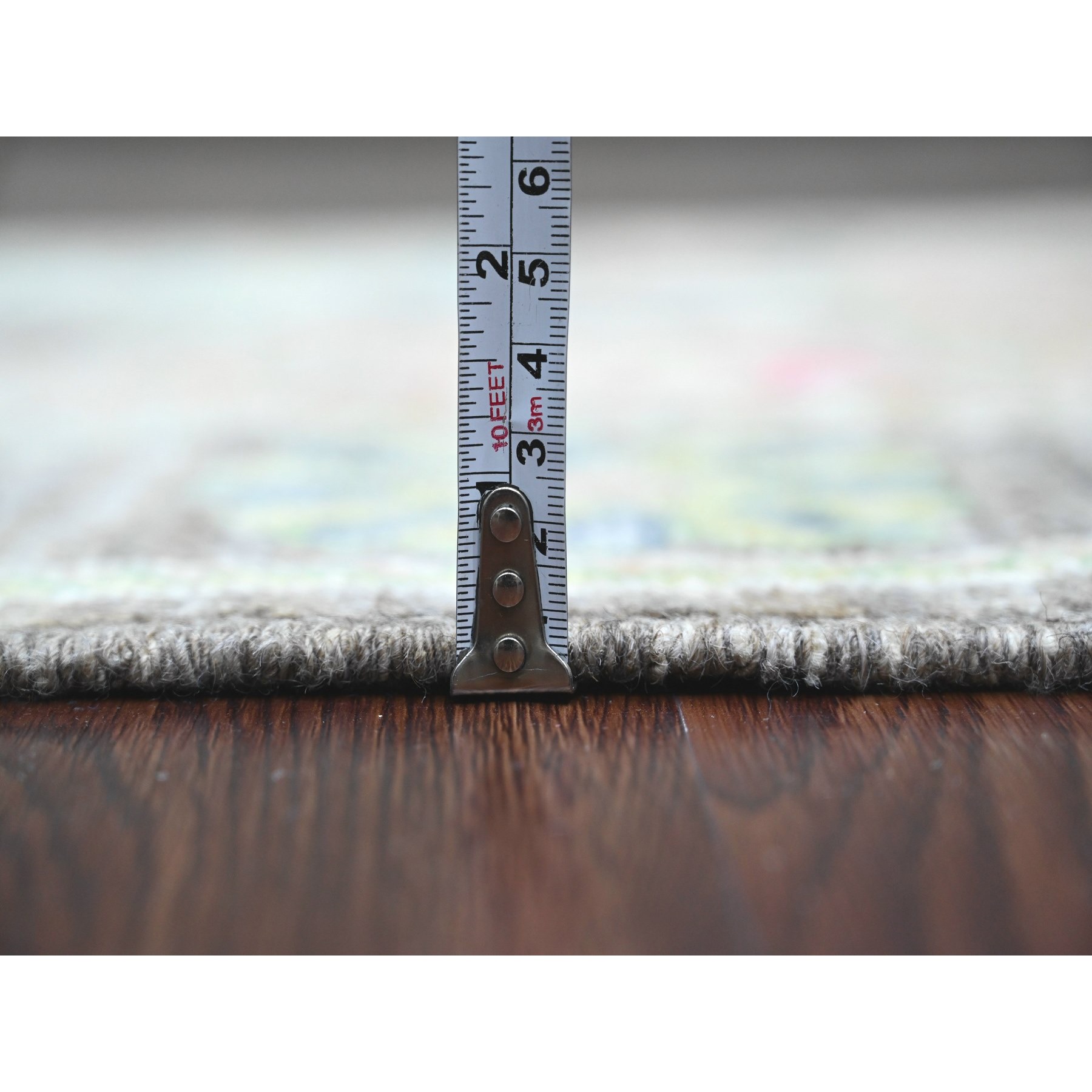 3'x9'8" Mocha Brown, Afghan Angora Oushak with Colorful Leaf Design, Vegetable Dyes, Hand Knotted, 100% Wool, Runner, Oriental Rug Sh20028