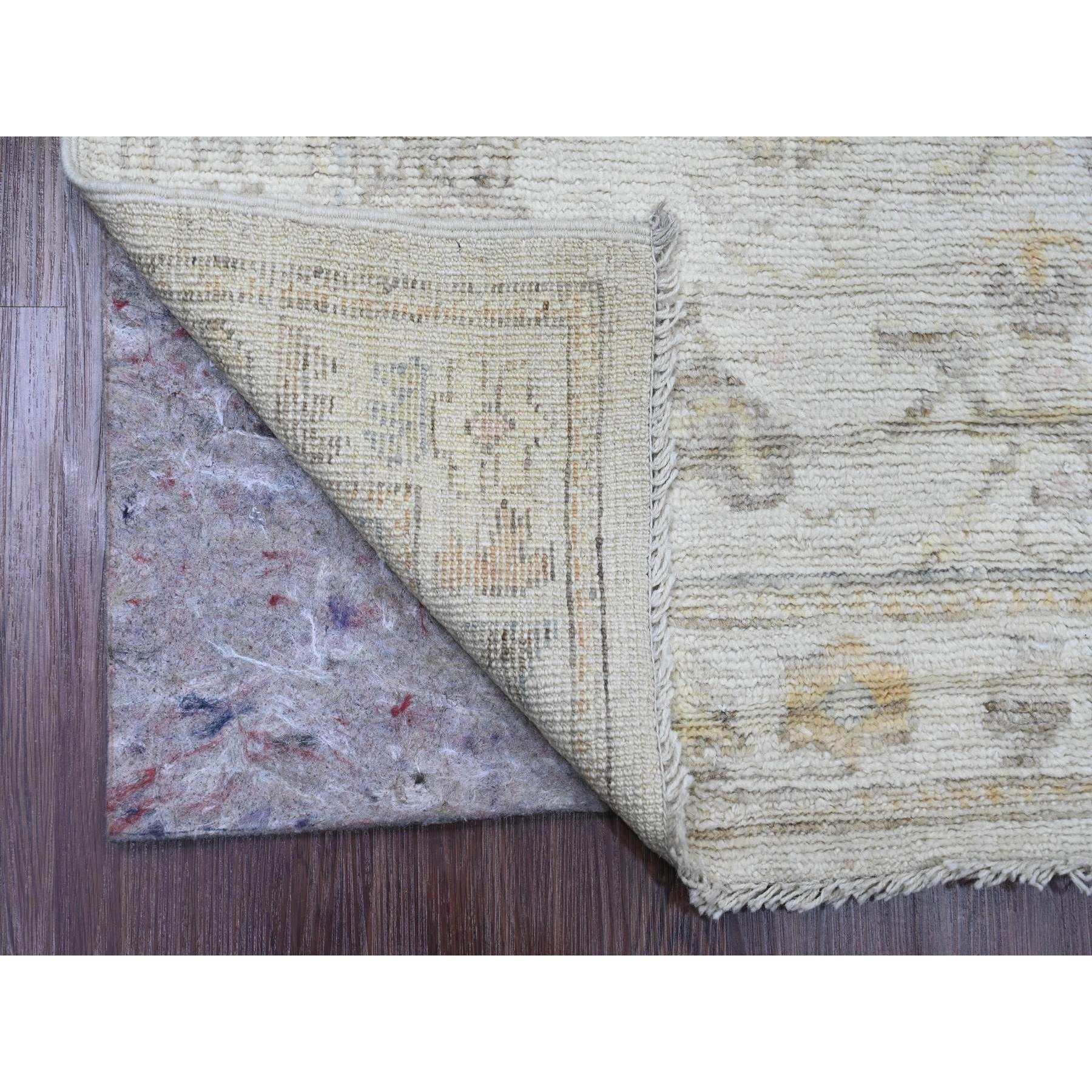 2'10"x12'5" Alabaster White, Hand Knotted, Afghan Angora Oushak with All Over Leaf Design, Vegetable Dyes, 100% Wool, Runner, Oriental Rug Sh20029