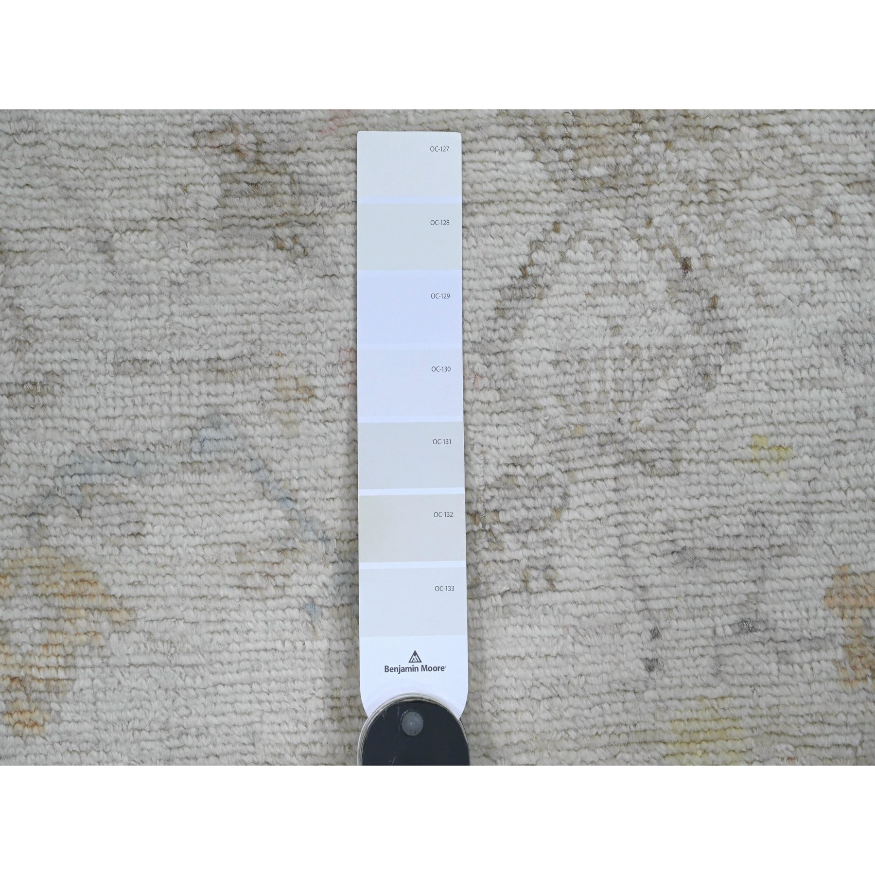 2'10"x12'5" Alabaster White, Hand Knotted, Afghan Angora Oushak with All Over Leaf Design, Vegetable Dyes, 100% Wool, Runner, Oriental Rug Sh20029