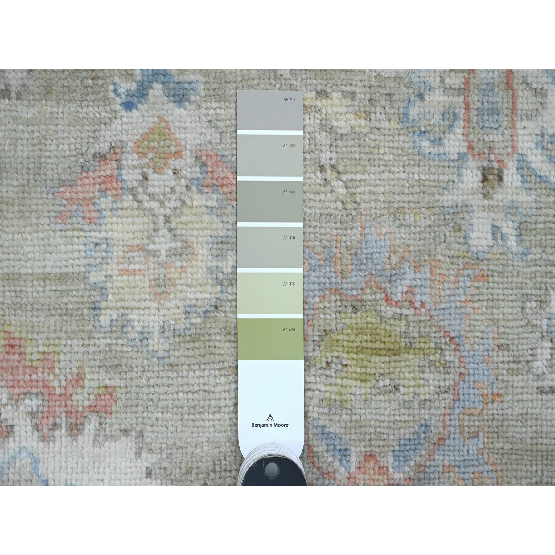 3'x19'10" Laurel Green, Hand Knotted, Afghan Angora Oushak with Soft Color Leaf Design, Veggie Dyes, Pure Wool, XL Runner, Oriental Rug Sh20031