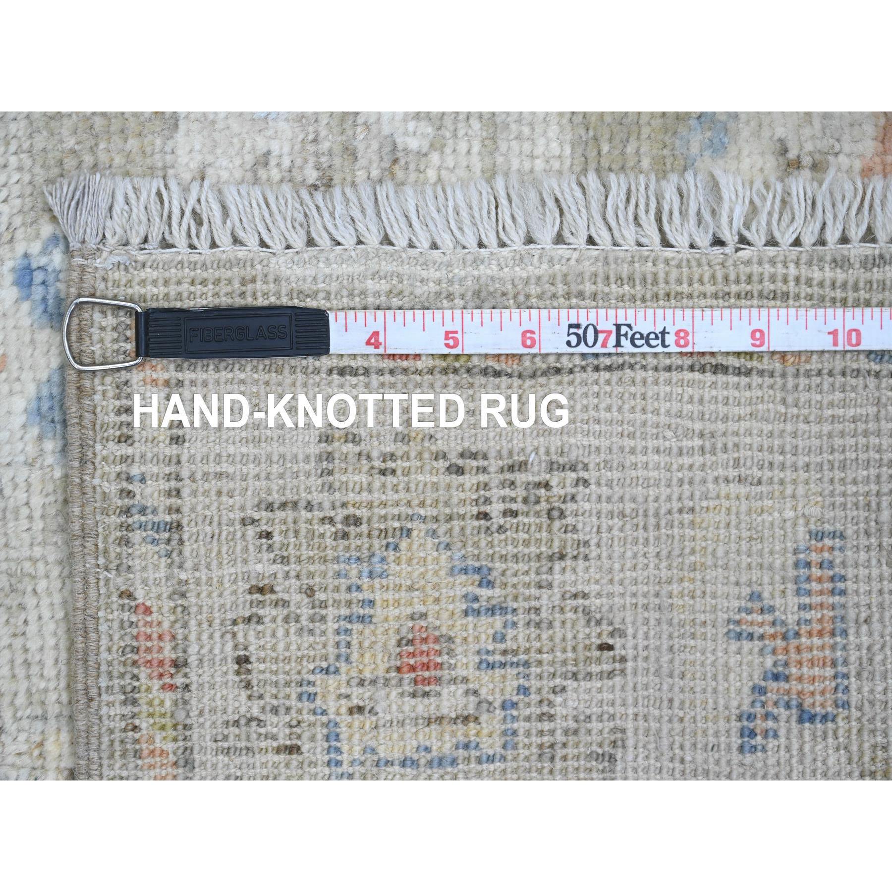 3'x19'10" Laurel Green, Hand Knotted, Afghan Angora Oushak with Soft Color Leaf Design, Veggie Dyes, Pure Wool, XL Runner, Oriental Rug Sh20031