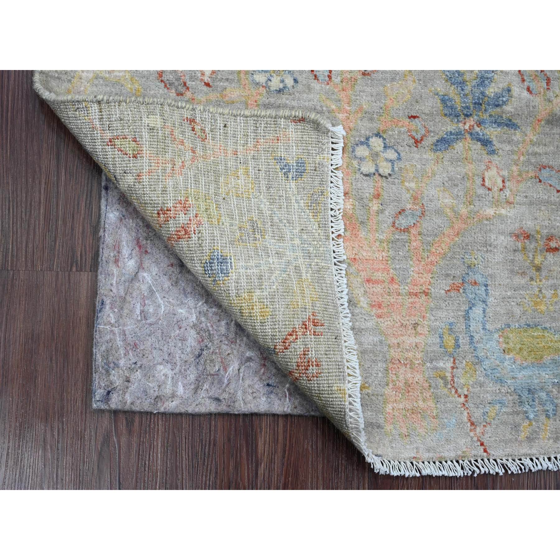2'1"x3'1" Cloud Gray, Hand Knotted, Afghan Peshawar with Birds of Paradise Design, Soft Wool, Vegetable Dyes, Mat, Oriental Rug Sh20033
