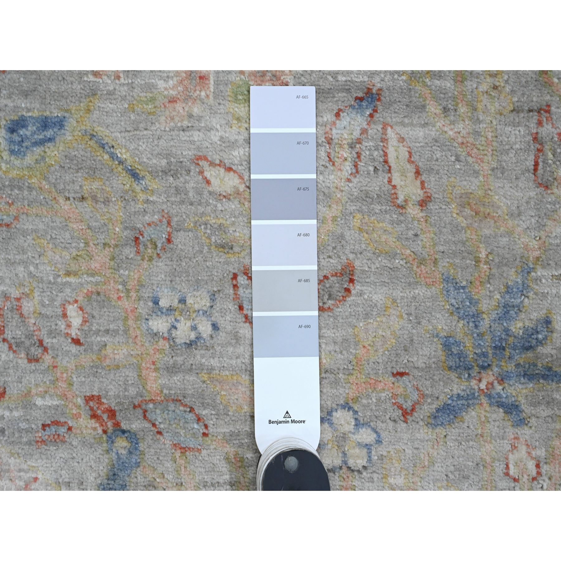 2'1"x3'1" Cloud Gray, Hand Knotted, Afghan Peshawar with Birds of Paradise Design, Soft Wool, Vegetable Dyes, Mat, Oriental Rug Sh20033