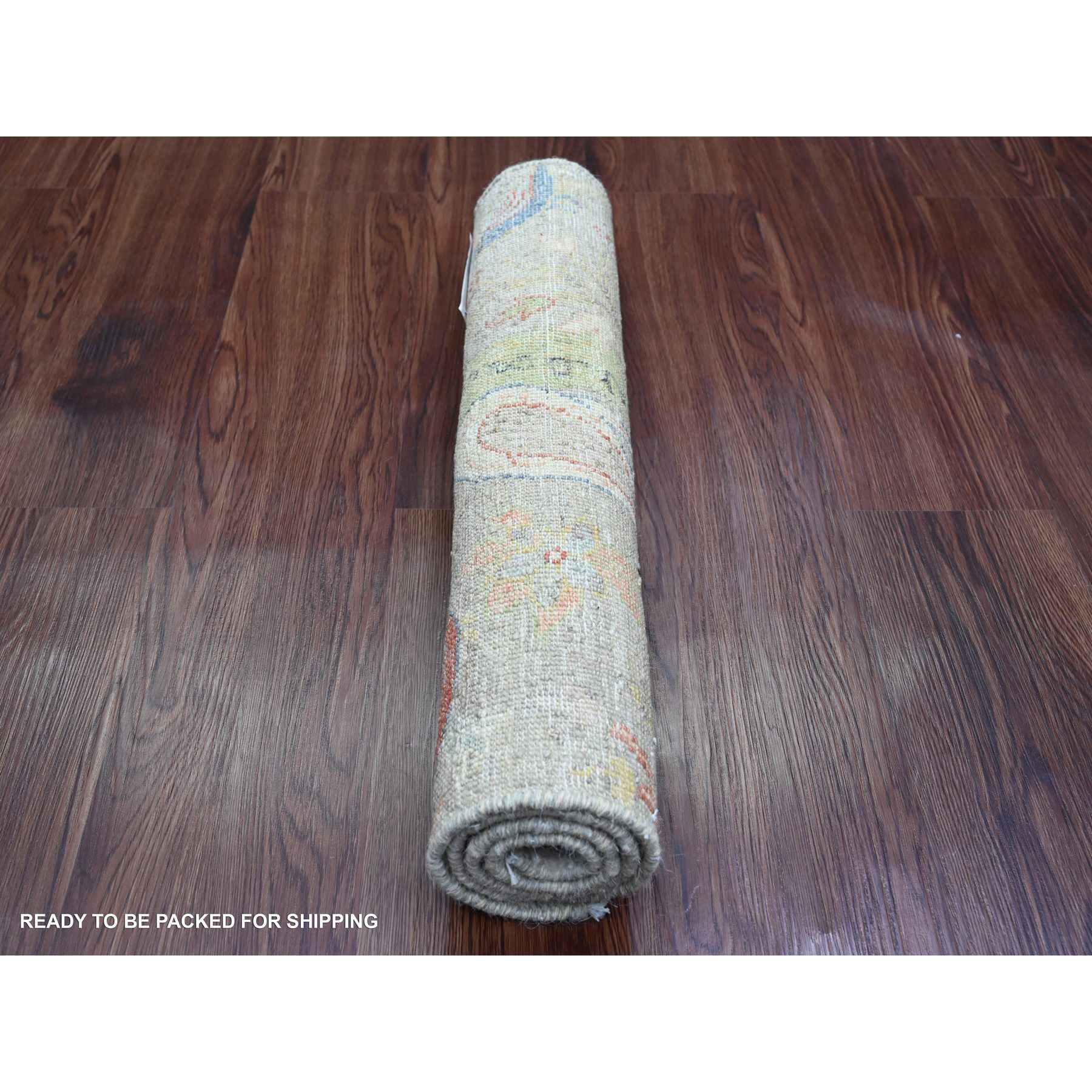 2'1"x3'1" Cloud Gray, Hand Knotted, Afghan Peshawar with Birds of Paradise Design, Soft Wool, Vegetable Dyes, Mat, Oriental Rug Sh20033