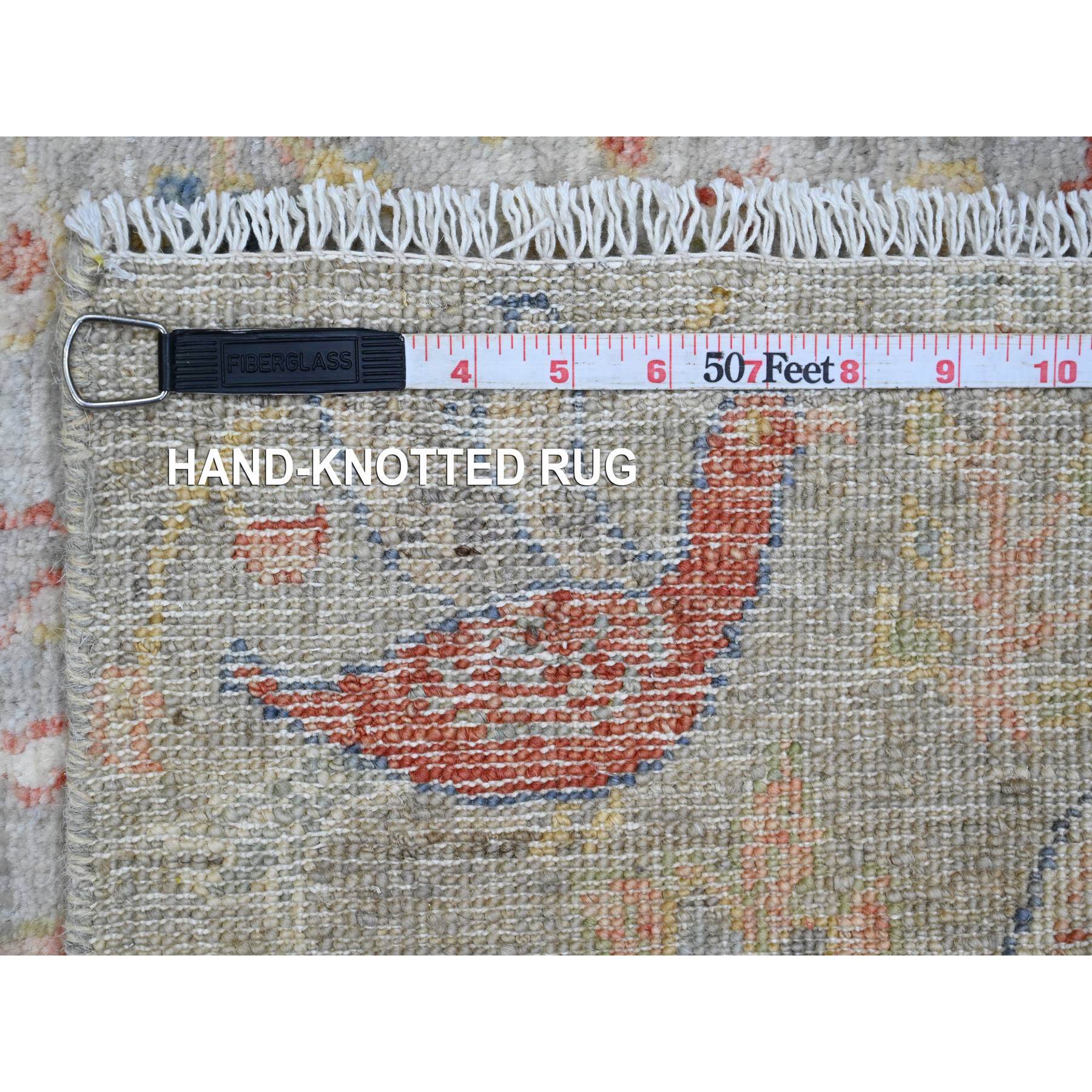 2'1"x3'1" Cloud Gray, Hand Knotted, Afghan Peshawar with Birds of Paradise Design, Soft Wool, Vegetable Dyes, Mat, Oriental Rug Sh20033