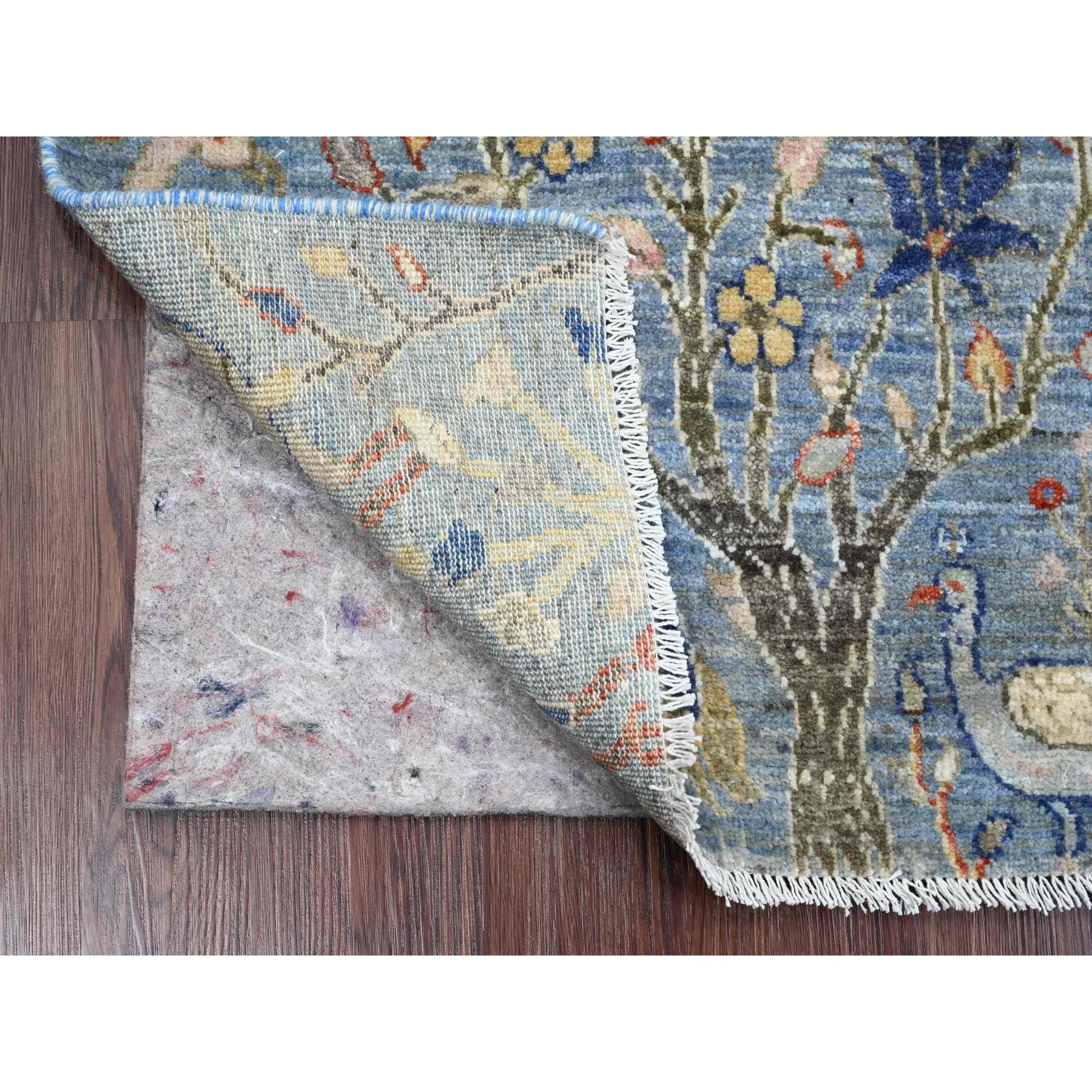2'1"x3'1" Maya Blue, Soft Wool, Afghan Peshawar with Birds of Paradise Design, Vegetable Dyes, Hand Knotted, Mat, Sample, Oriental Rug Sh20038