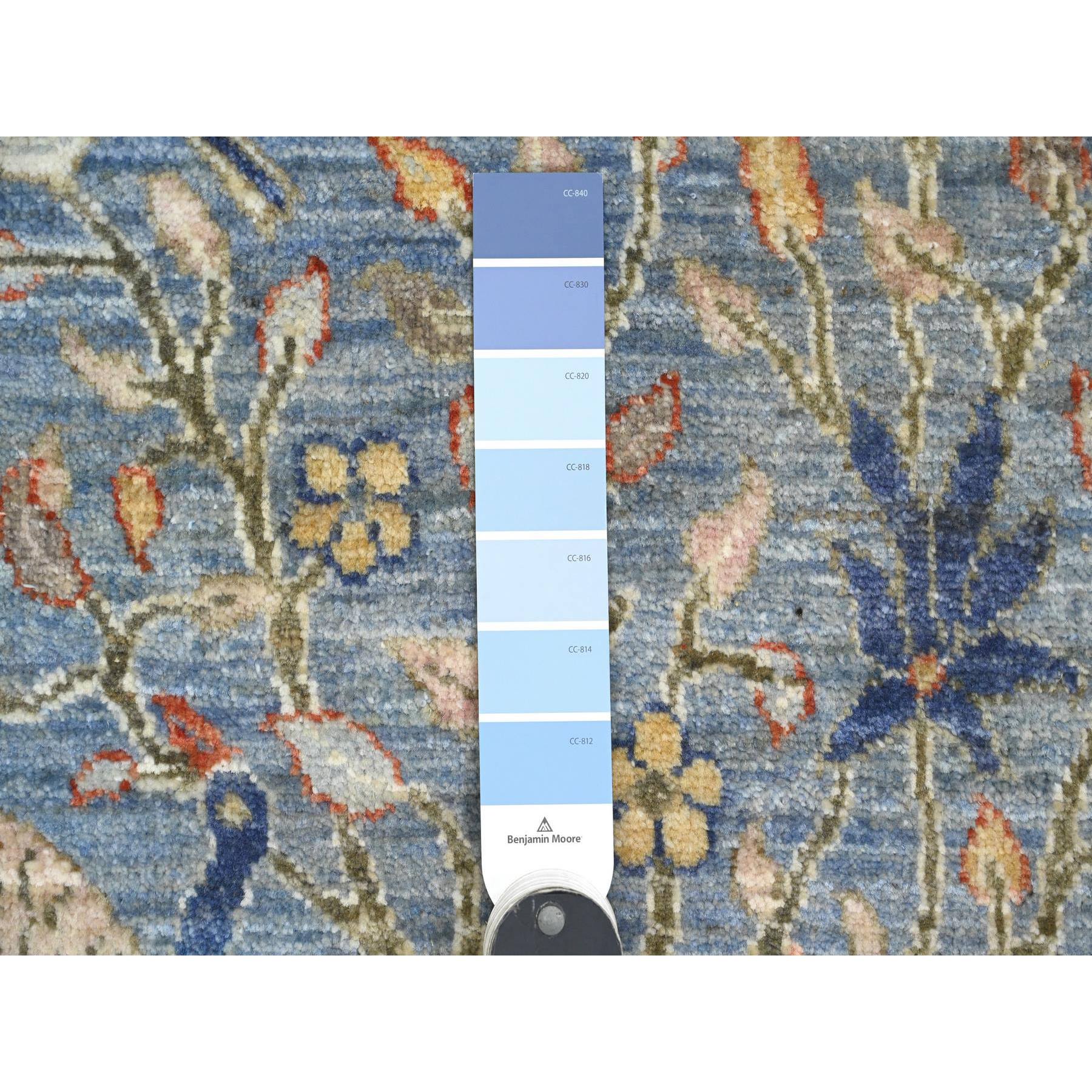 2'1"x3'1" Maya Blue, Soft Wool, Afghan Peshawar with Birds of Paradise Design, Vegetable Dyes, Hand Knotted, Mat, Sample, Oriental Rug Sh20038