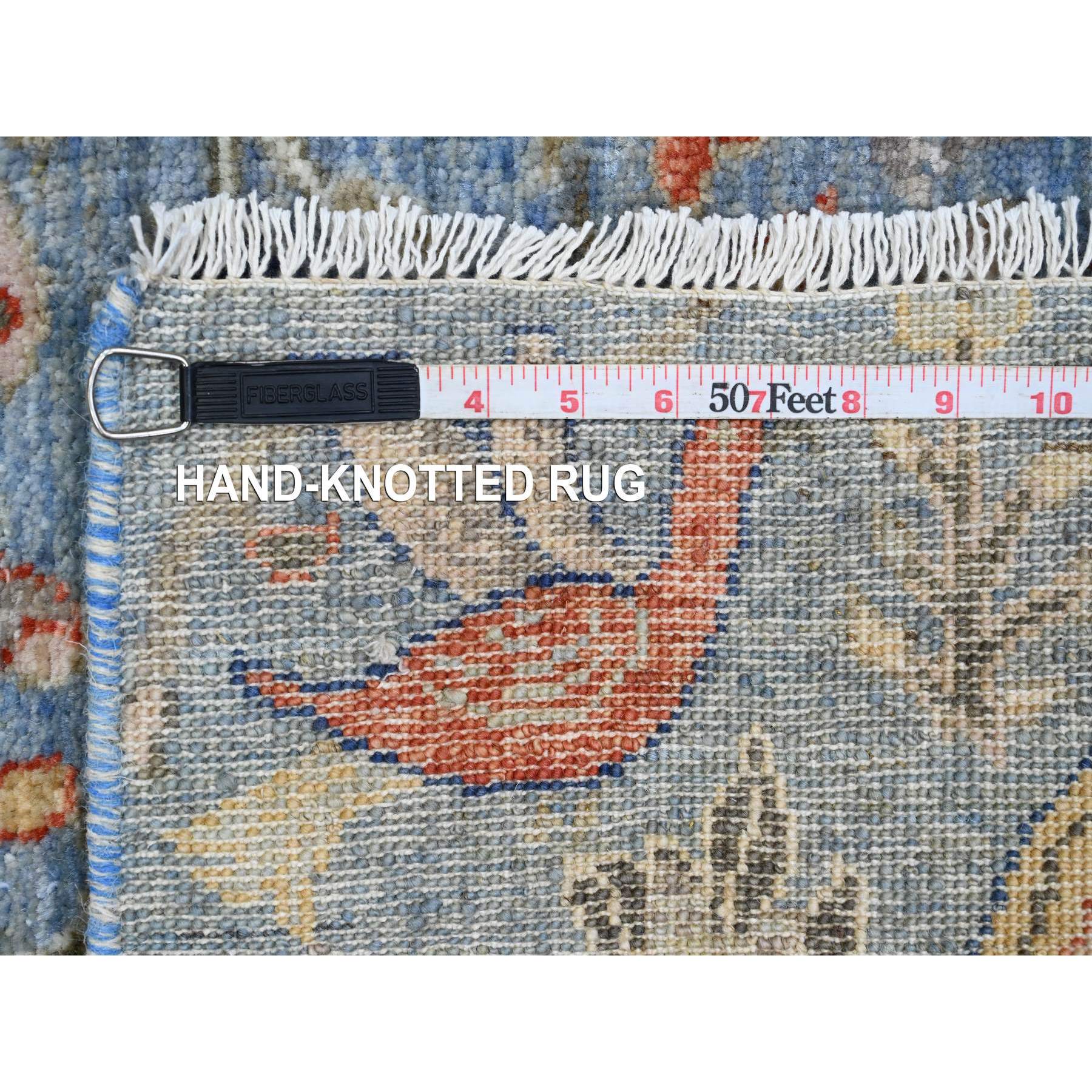 2'1"x3'1" Maya Blue, Soft Wool, Afghan Peshawar with Birds of Paradise Design, Vegetable Dyes, Hand Knotted, Mat, Sample, Oriental Rug Sh20038