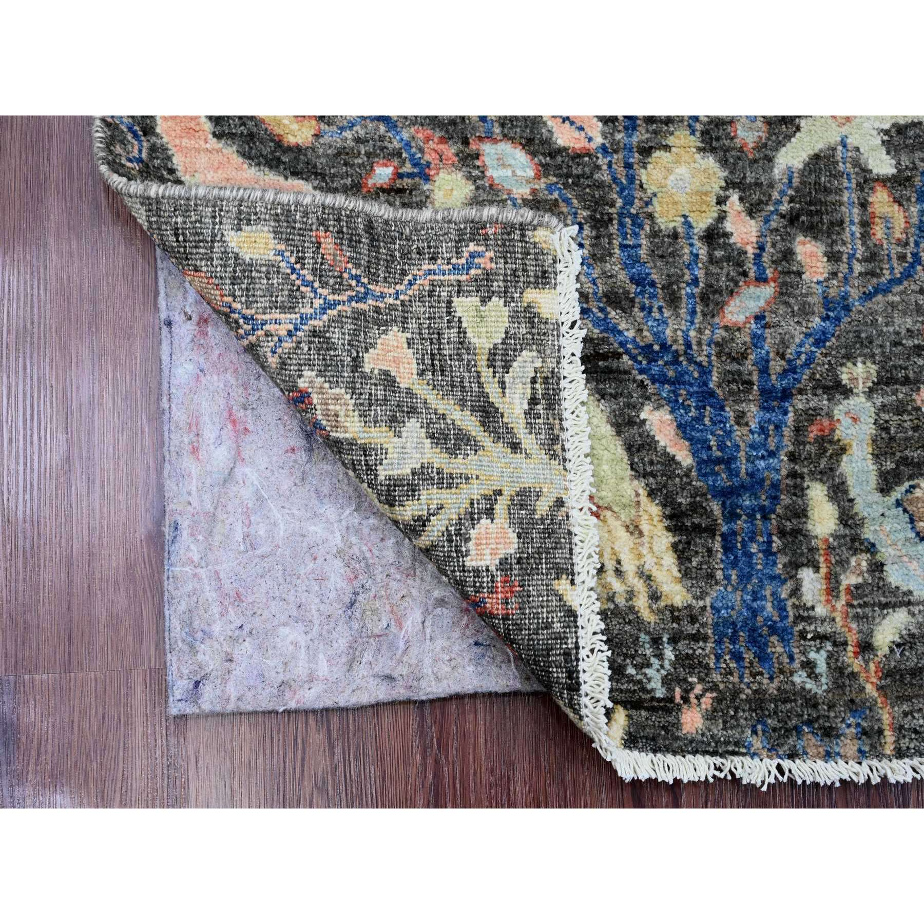 2'x6'2" Davys Gray, Hand Knotted, Afghan Peshawar, Birds of Paradise Design, Vegetable Dyes, 100% Wool, Narrow Runner, Oriental Rug Sh20040