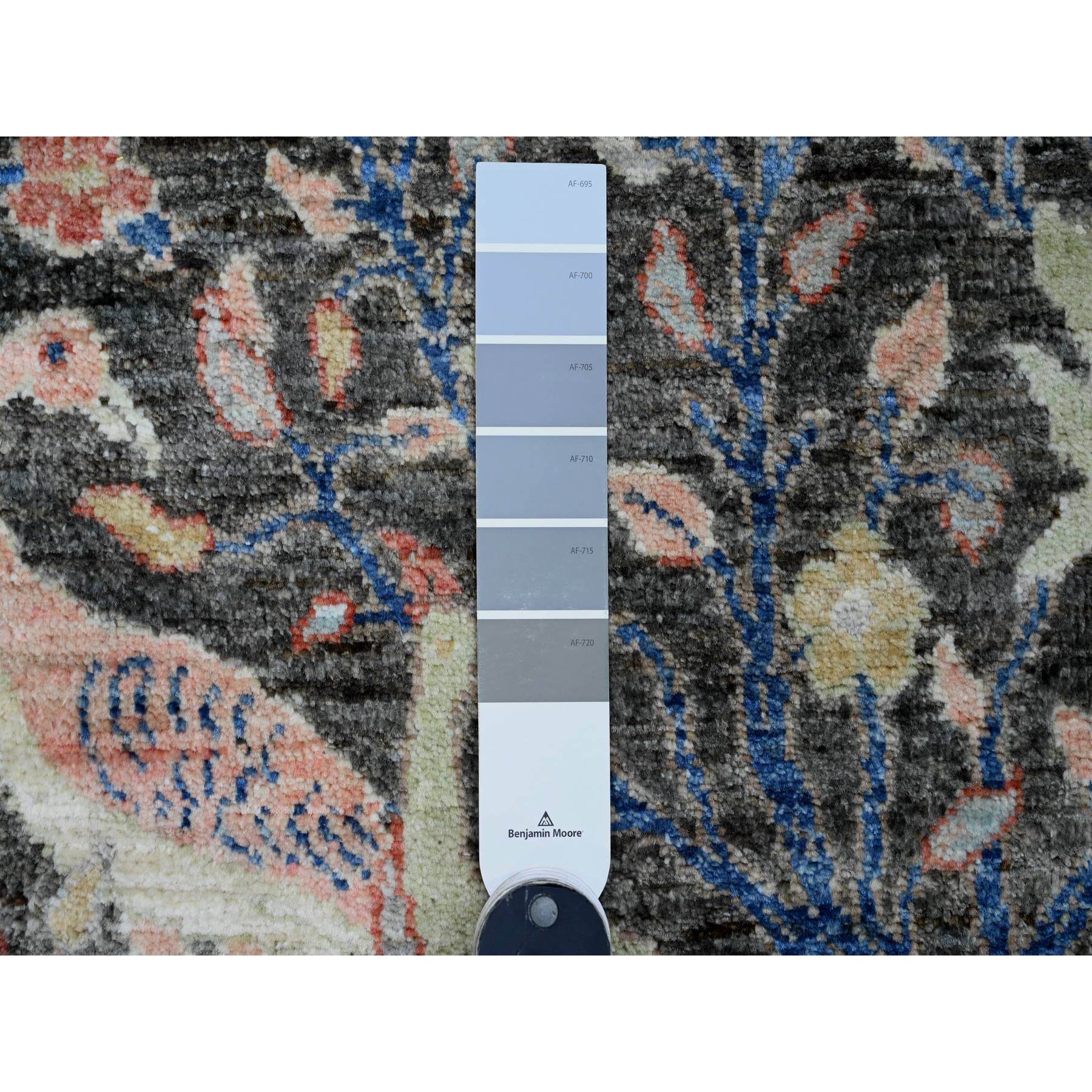 2'x6'2" Davys Gray, Hand Knotted, Afghan Peshawar, Birds of Paradise Design, Vegetable Dyes, 100% Wool, Narrow Runner, Oriental Rug Sh20040