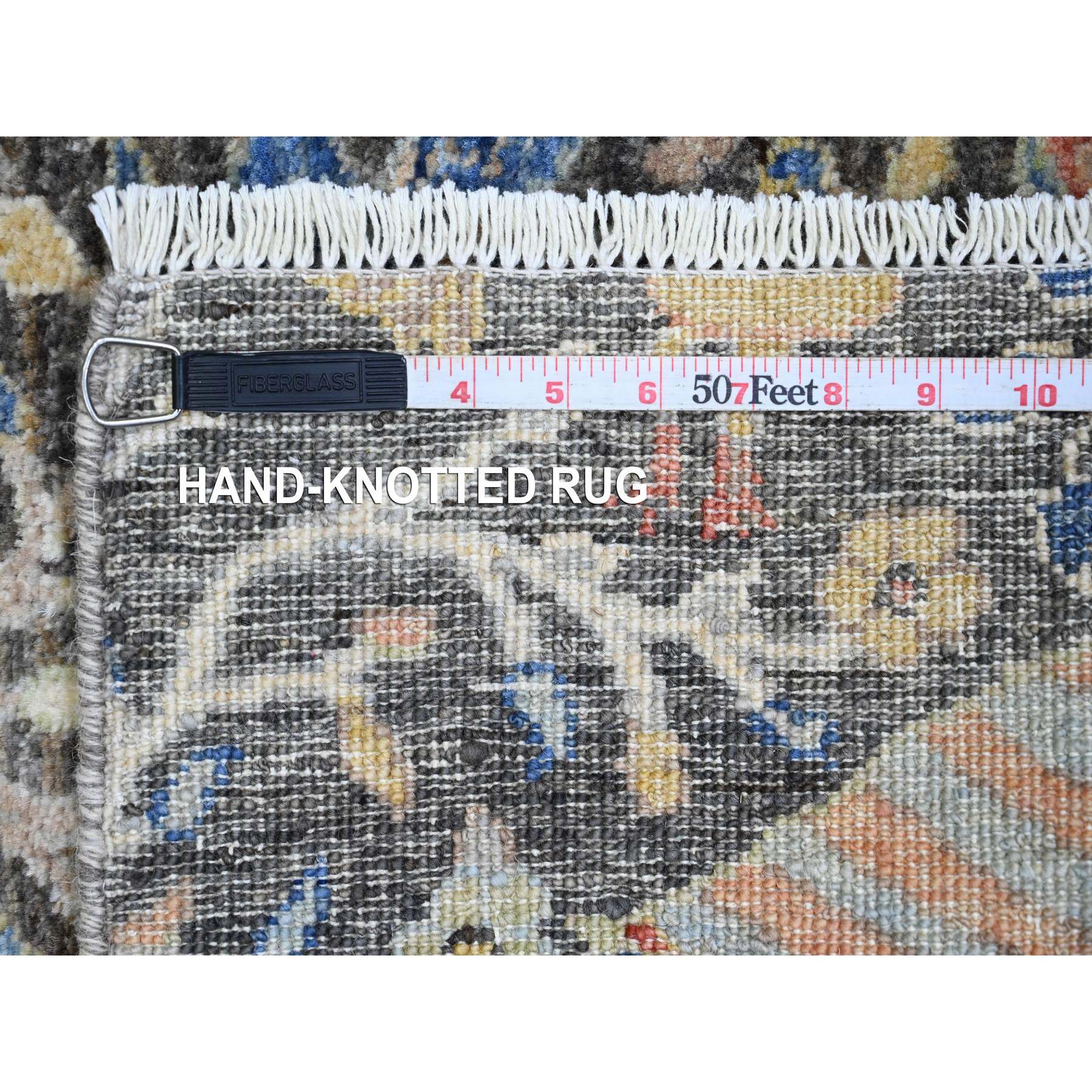 2'x6'2" Davys Gray, Hand Knotted, Afghan Peshawar, Birds of Paradise Design, Vegetable Dyes, 100% Wool, Narrow Runner, Oriental Rug Sh20040