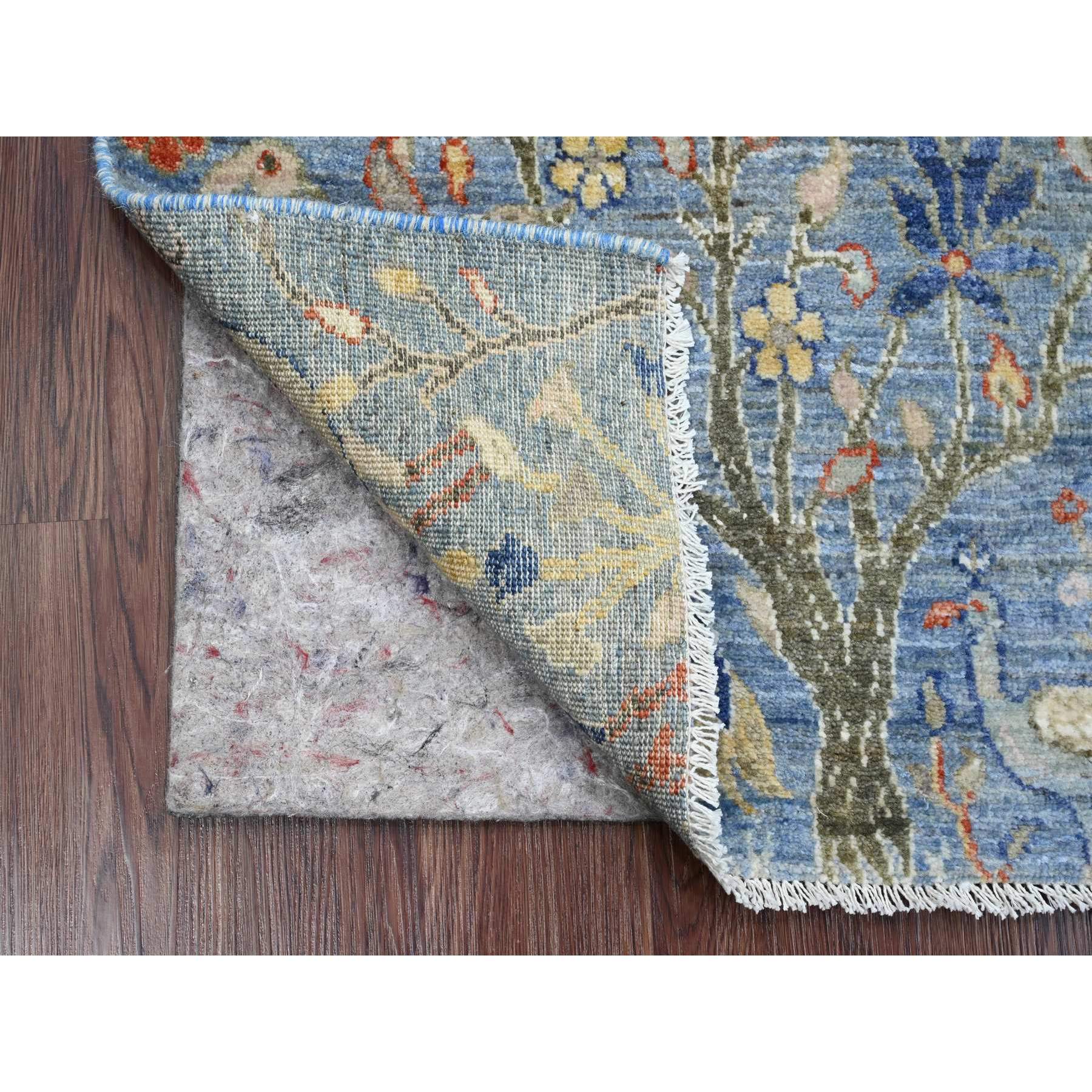 2'x3' Lake Blue, Afghan Peshawar with Birds of Paradise Design, Natural Dyes, Hand Knotted, 100% Wool, Sample, Mat, Oriental Rug Sh20041