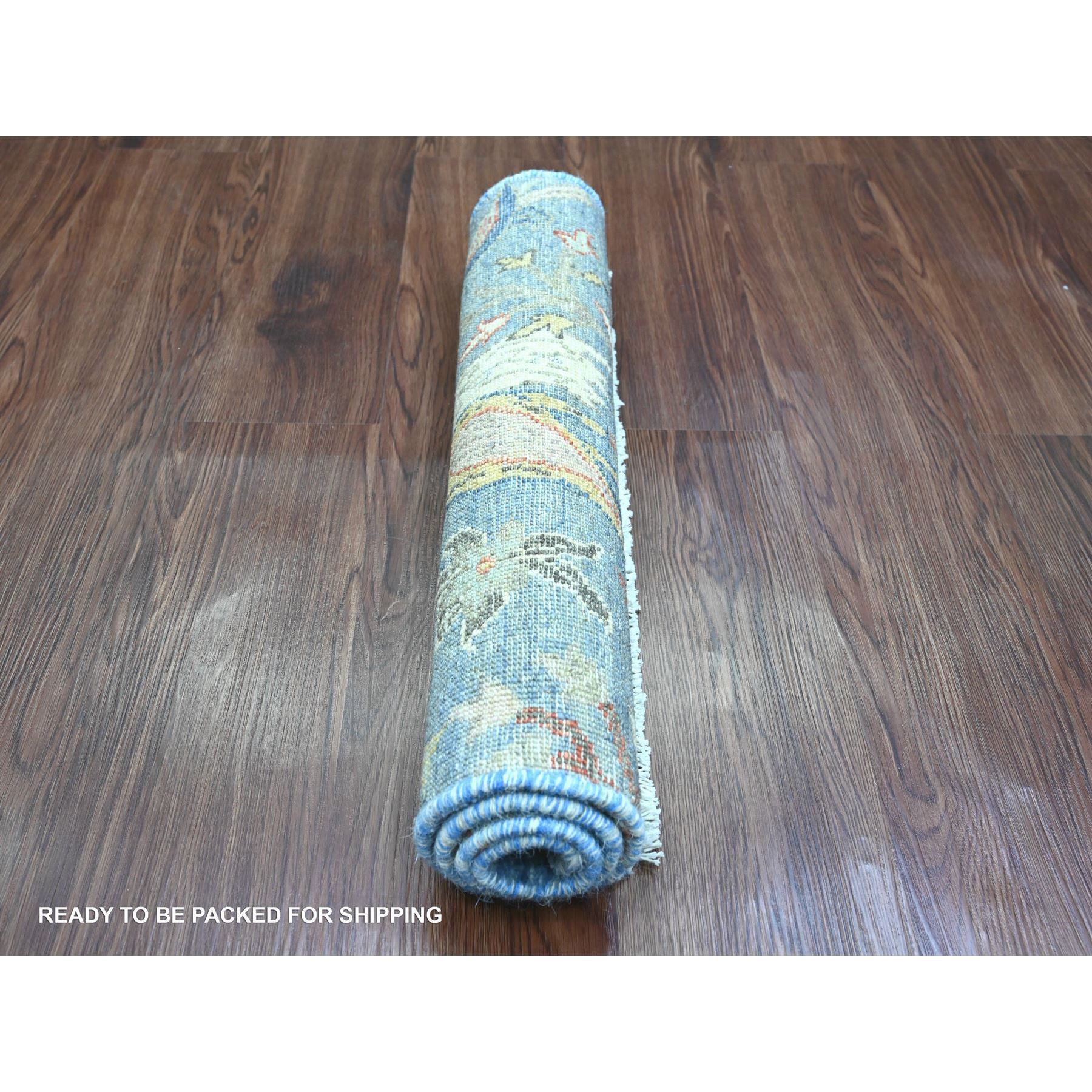 2'x3' Lake Blue, Afghan Peshawar with Birds of Paradise Design, Natural Dyes, Hand Knotted, 100% Wool, Sample, Mat, Oriental Rug Sh20041