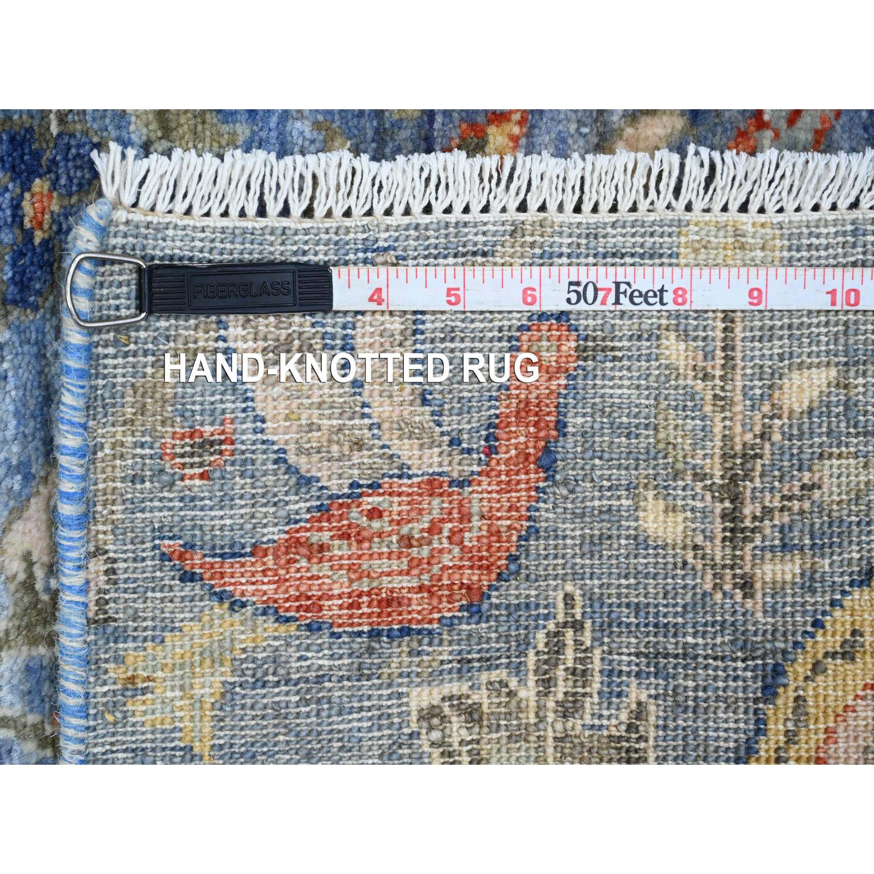2'x3' Lake Blue, Afghan Peshawar with Birds of Paradise Design, Natural Dyes, Hand Knotted, 100% Wool, Sample, Mat, Oriental Rug Sh20041