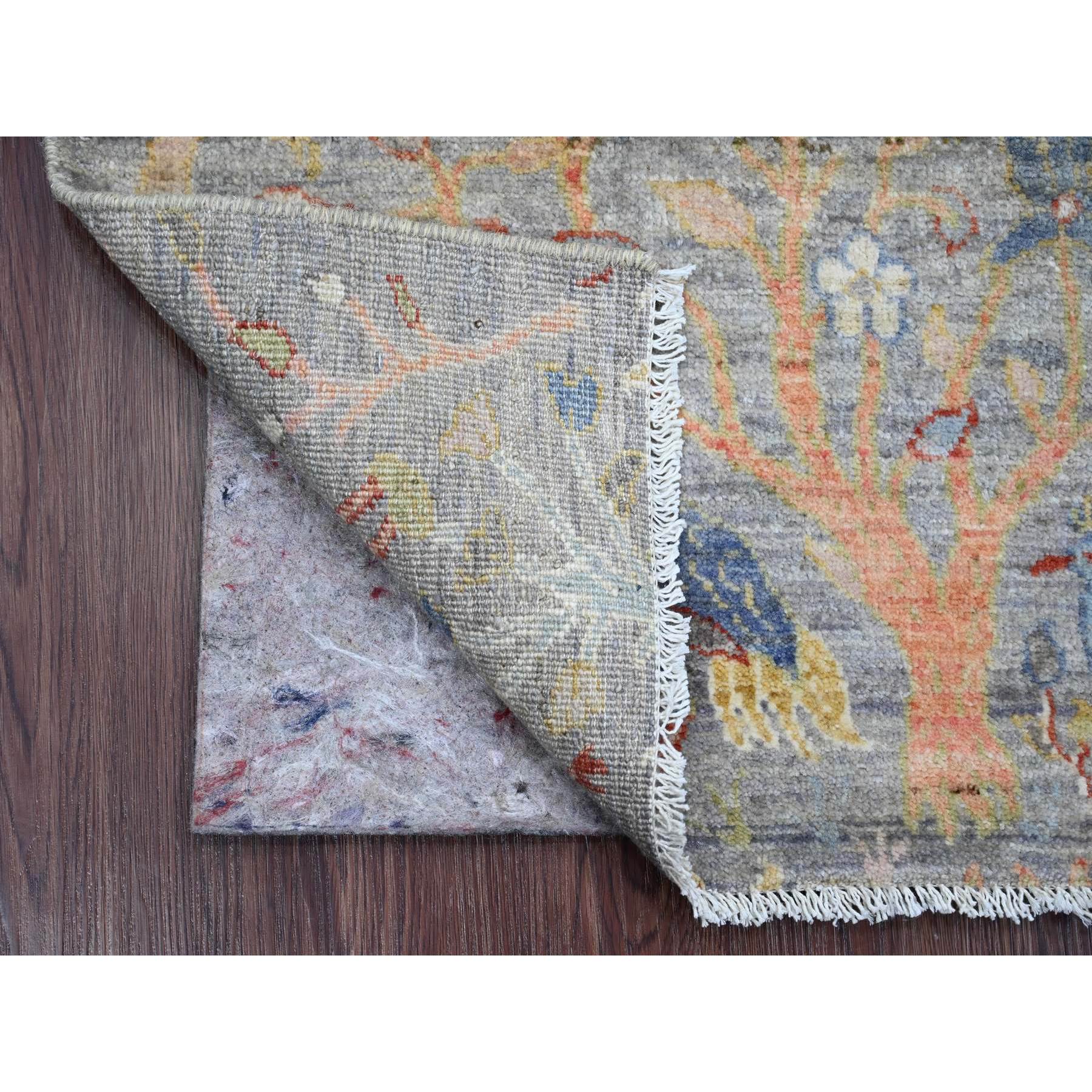 2'1"x3'1" Flint Gray, 100% Wool, Afghan Peshawar with Birds of Paradise Design, Hand Knotted, Natural Dyes, Mat, Oriental Rug Sh20042