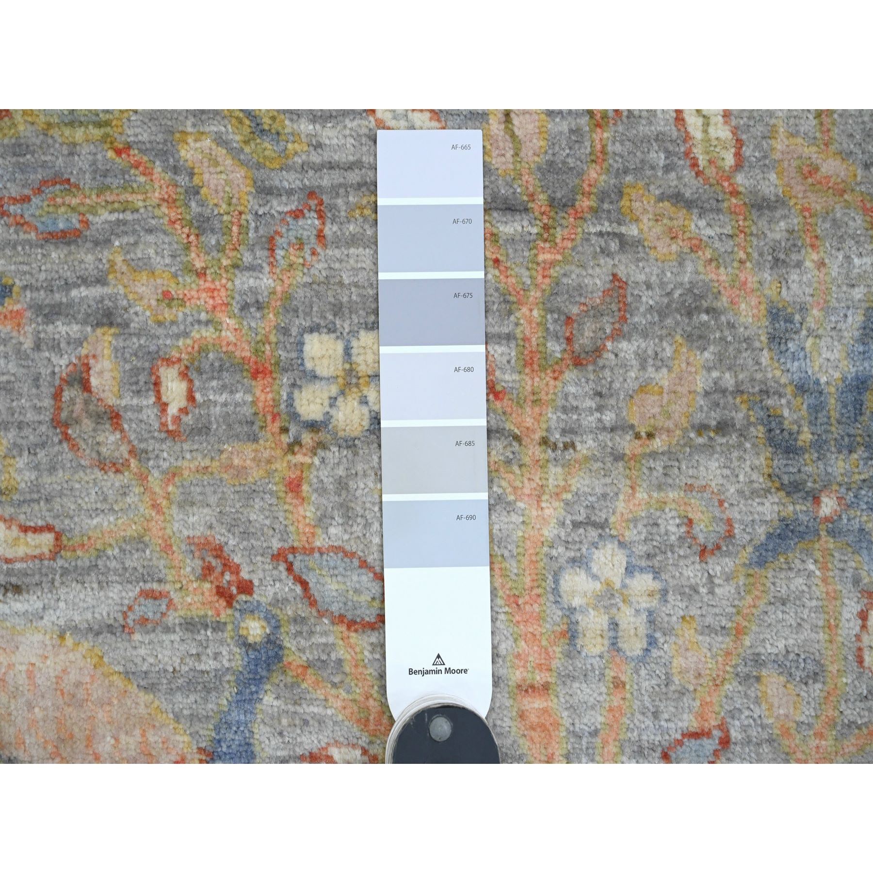 2'1"x3'1" Flint Gray, 100% Wool, Afghan Peshawar with Birds of Paradise Design, Hand Knotted, Natural Dyes, Mat, Oriental Rug Sh20042