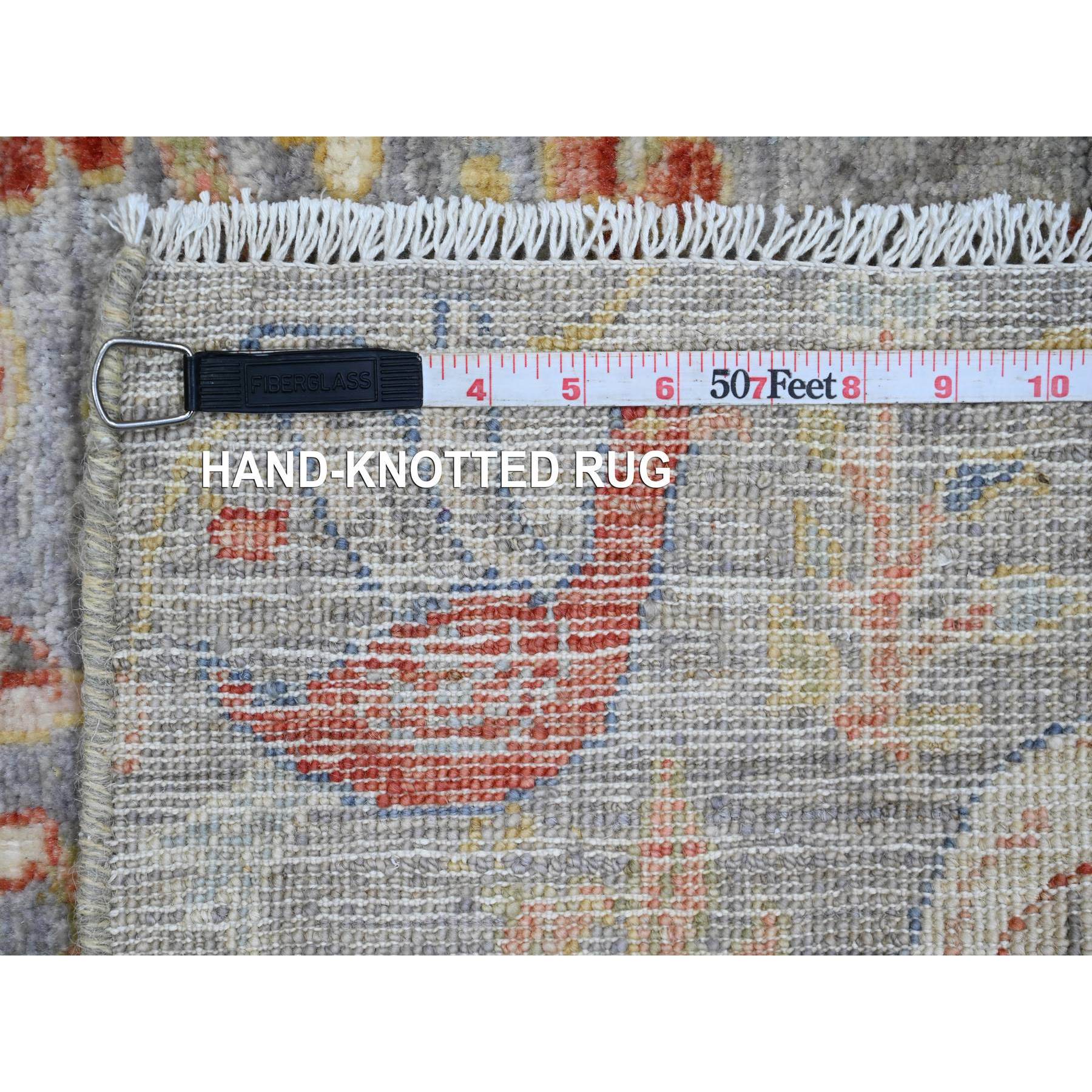 2'1"x3'1" Flint Gray, 100% Wool, Afghan Peshawar with Birds of Paradise Design, Hand Knotted, Natural Dyes, Mat, Oriental Rug Sh20042