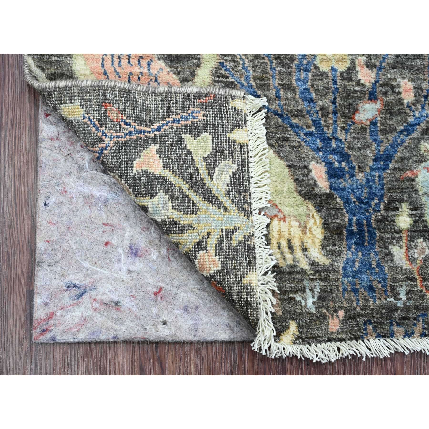 2'x6'2" Pebble Gray, Hand Knotted, Afghan Peshawar, Tree of Life, Birds of Paradise Design, Veggie Dyes, Pure Wool, Narrow Runner, Oriental Rug Sh20043