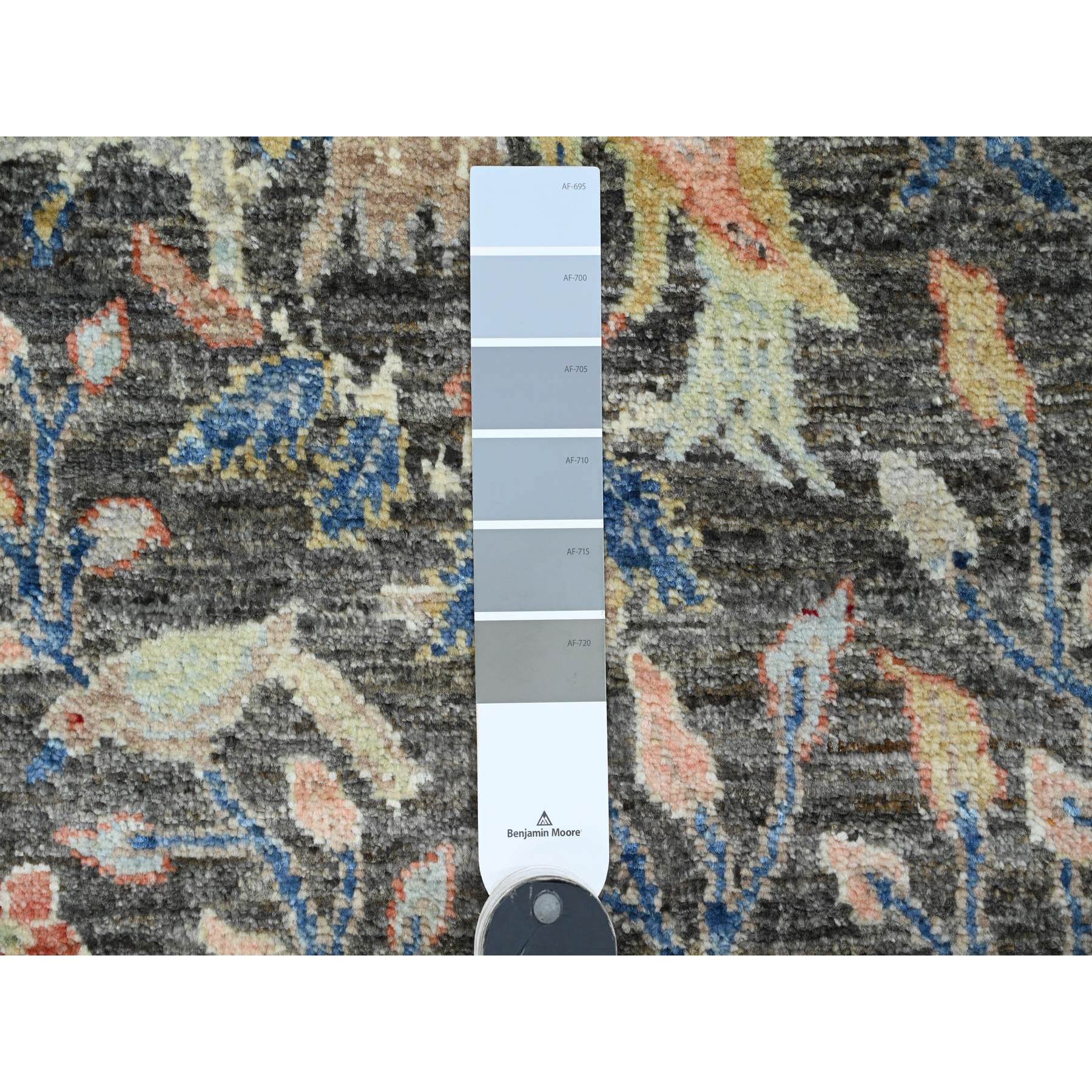2'x6'2" Pebble Gray, Hand Knotted, Afghan Peshawar, Tree of Life, Birds of Paradise Design, Veggie Dyes, Pure Wool, Narrow Runner, Oriental Rug Sh20043
