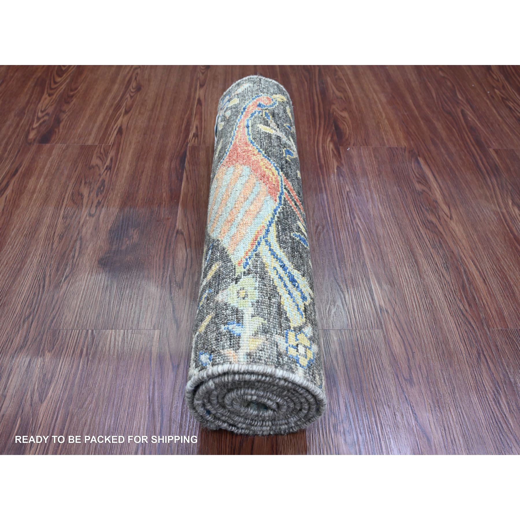 2'x6'2" Pebble Gray, Hand Knotted, Afghan Peshawar, Tree of Life, Birds of Paradise Design, Veggie Dyes, Pure Wool, Narrow Runner, Oriental Rug Sh20043