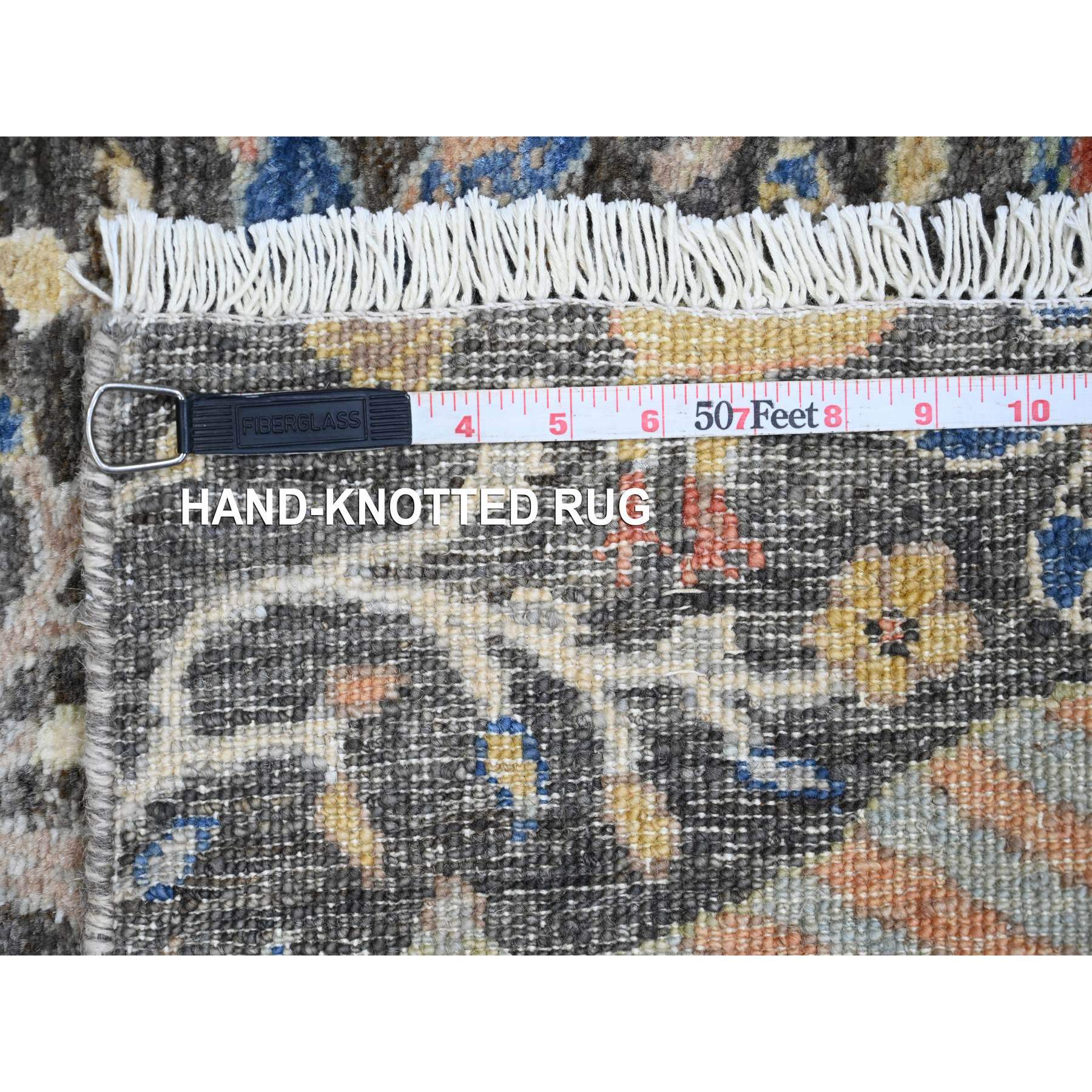 2'x6'2" Pebble Gray, Hand Knotted, Afghan Peshawar, Tree of Life, Birds of Paradise Design, Veggie Dyes, Pure Wool, Narrow Runner, Oriental Rug Sh20043