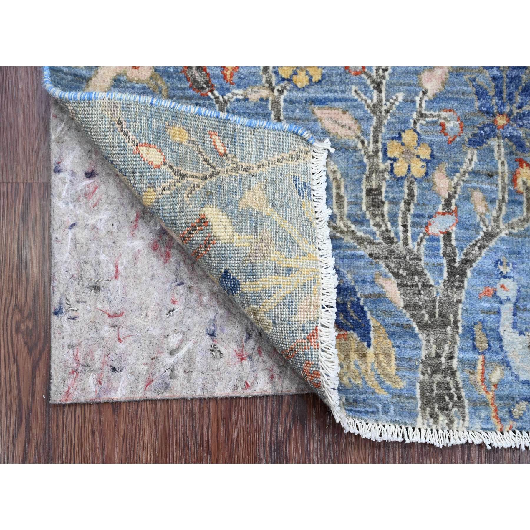 2'x3' Carolina Blue, Afghan Peshawar with Birds of Paradise Design, Soft Wool, Vegetable Dyes, Hand Knotted, Mat, Sample, Oriental Rug Sh20044