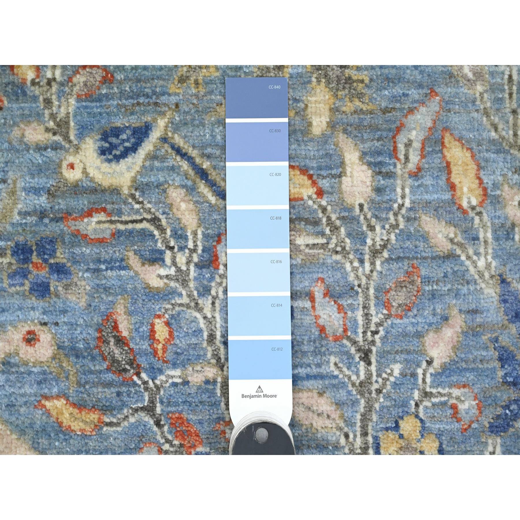 2'x3' Carolina Blue, Afghan Peshawar with Birds of Paradise Design, Soft Wool, Vegetable Dyes, Hand Knotted, Mat, Sample, Oriental Rug Sh20044