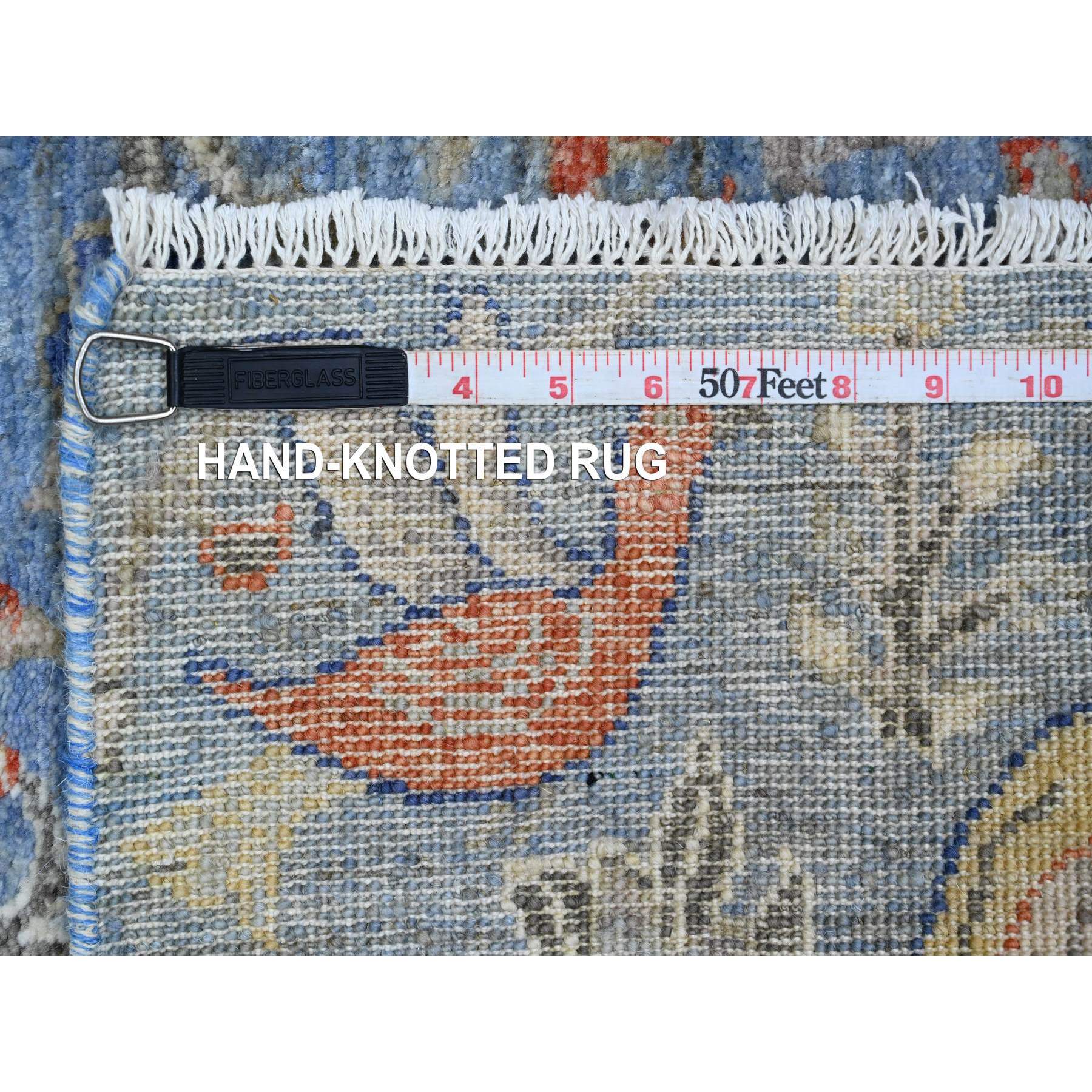 2'x3' Carolina Blue, Afghan Peshawar with Birds of Paradise Design, Soft Wool, Vegetable Dyes, Hand Knotted, Mat, Sample, Oriental Rug Sh20044