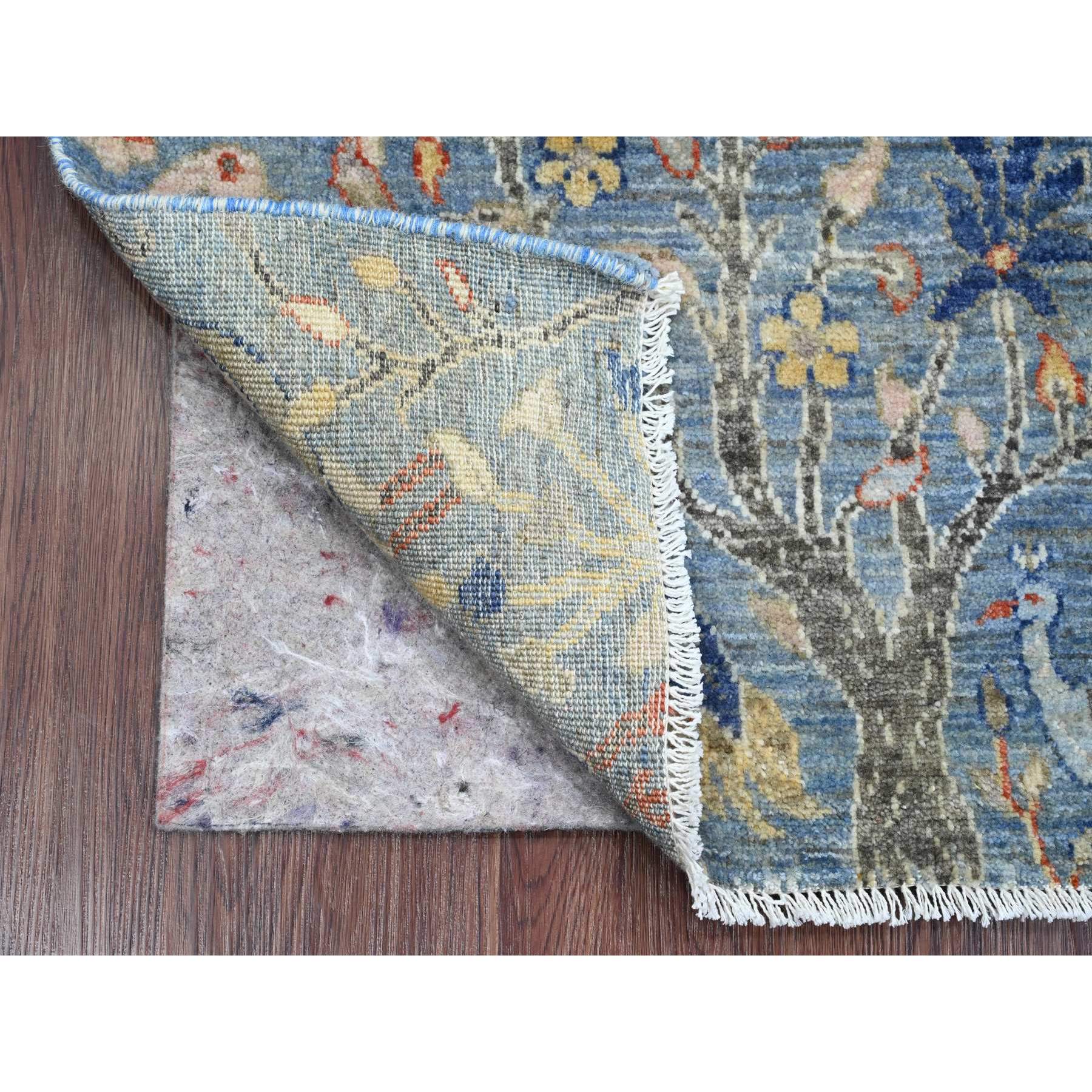 2'1"x3' Maya Blue, Afghan Peshawar with Birds of Paradise Design, Natural Dyes, Hand Knotted, 100% Wool, Mat, Sample, Oriental Rug Sh20046