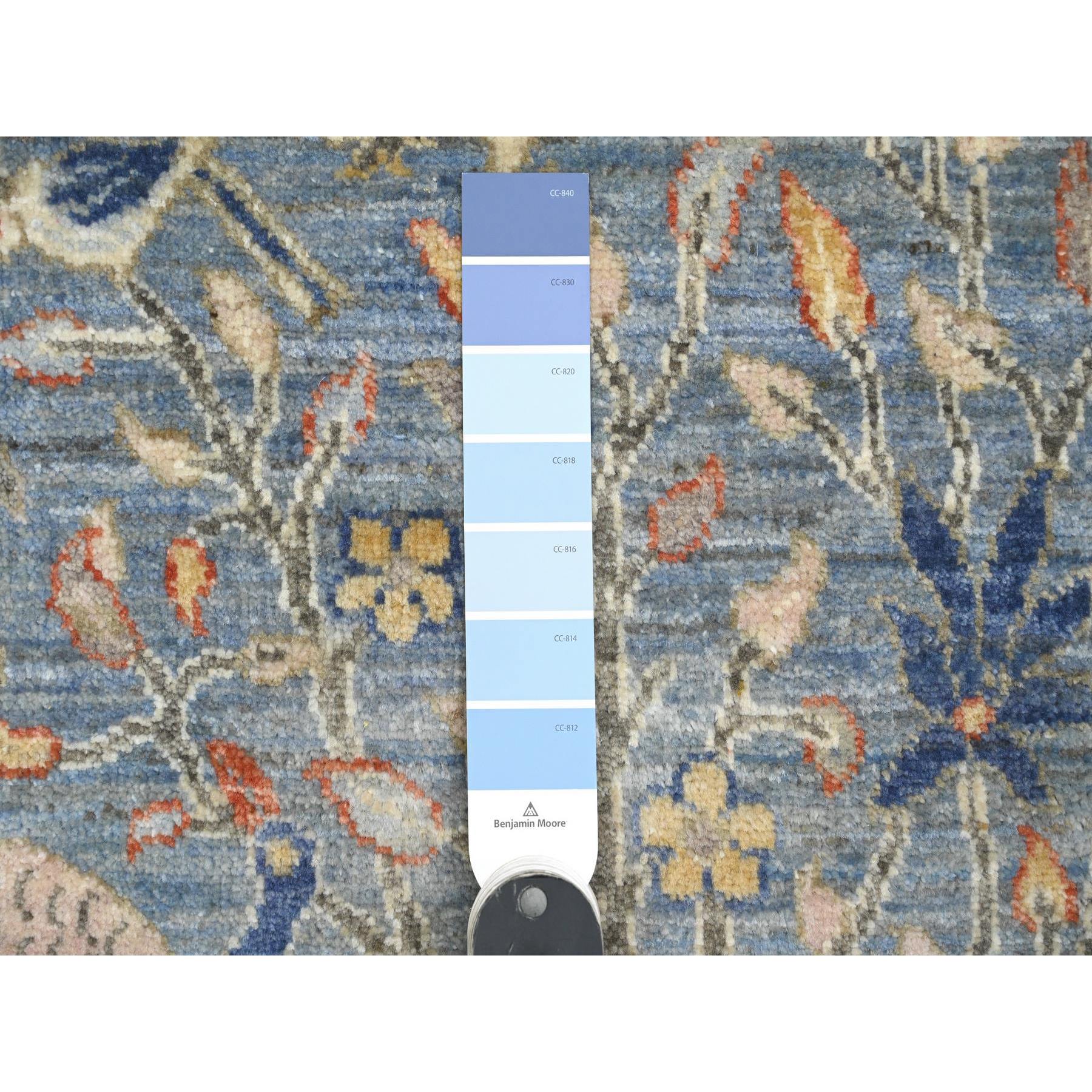 2'1"x3' Maya Blue, Afghan Peshawar with Birds of Paradise Design, Natural Dyes, Hand Knotted, 100% Wool, Mat, Sample, Oriental Rug Sh20046