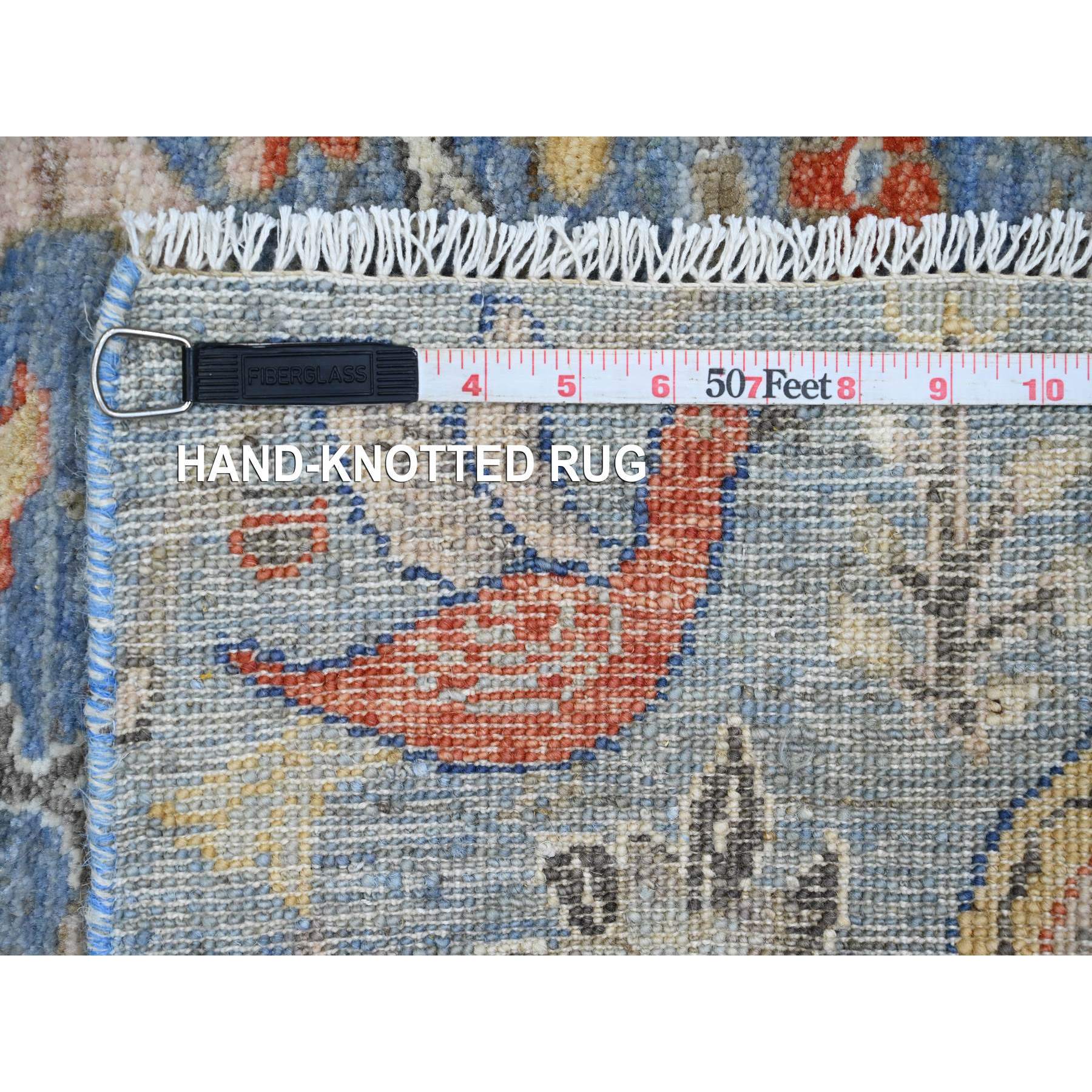 2'1"x3' Maya Blue, Afghan Peshawar with Birds of Paradise Design, Natural Dyes, Hand Knotted, 100% Wool, Mat, Sample, Oriental Rug Sh20046