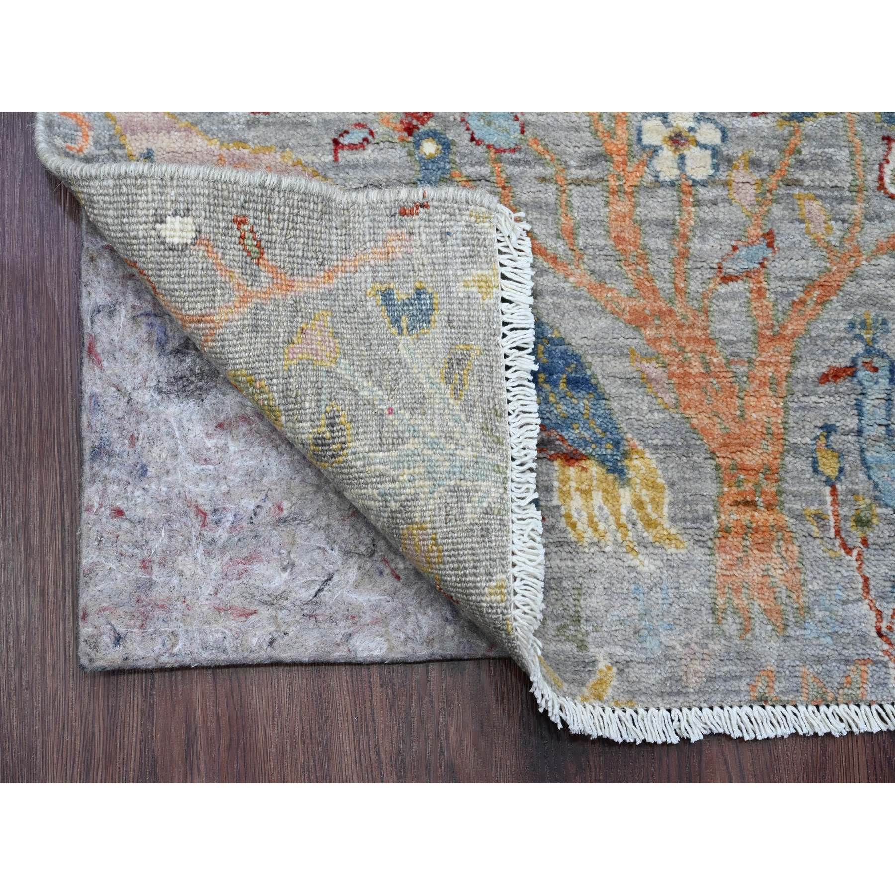 2'x6'2" Spanish Gray, Afghan Peshawar with Birds of Paradise Design, Hand Knotted, Natural Dyes, Soft Wool, Short Runner, Oriental Rug Sh20049