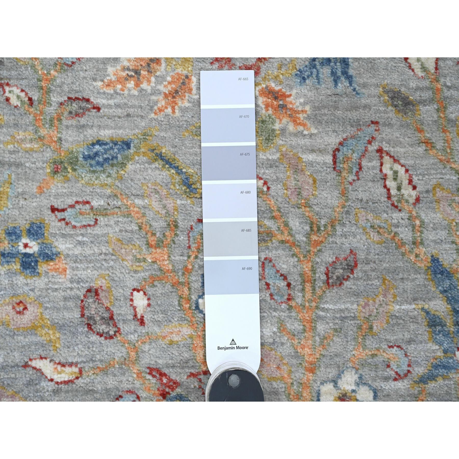 2'x6'2" Spanish Gray, Afghan Peshawar with Birds of Paradise Design, Hand Knotted, Natural Dyes, Soft Wool, Short Runner, Oriental Rug Sh20049