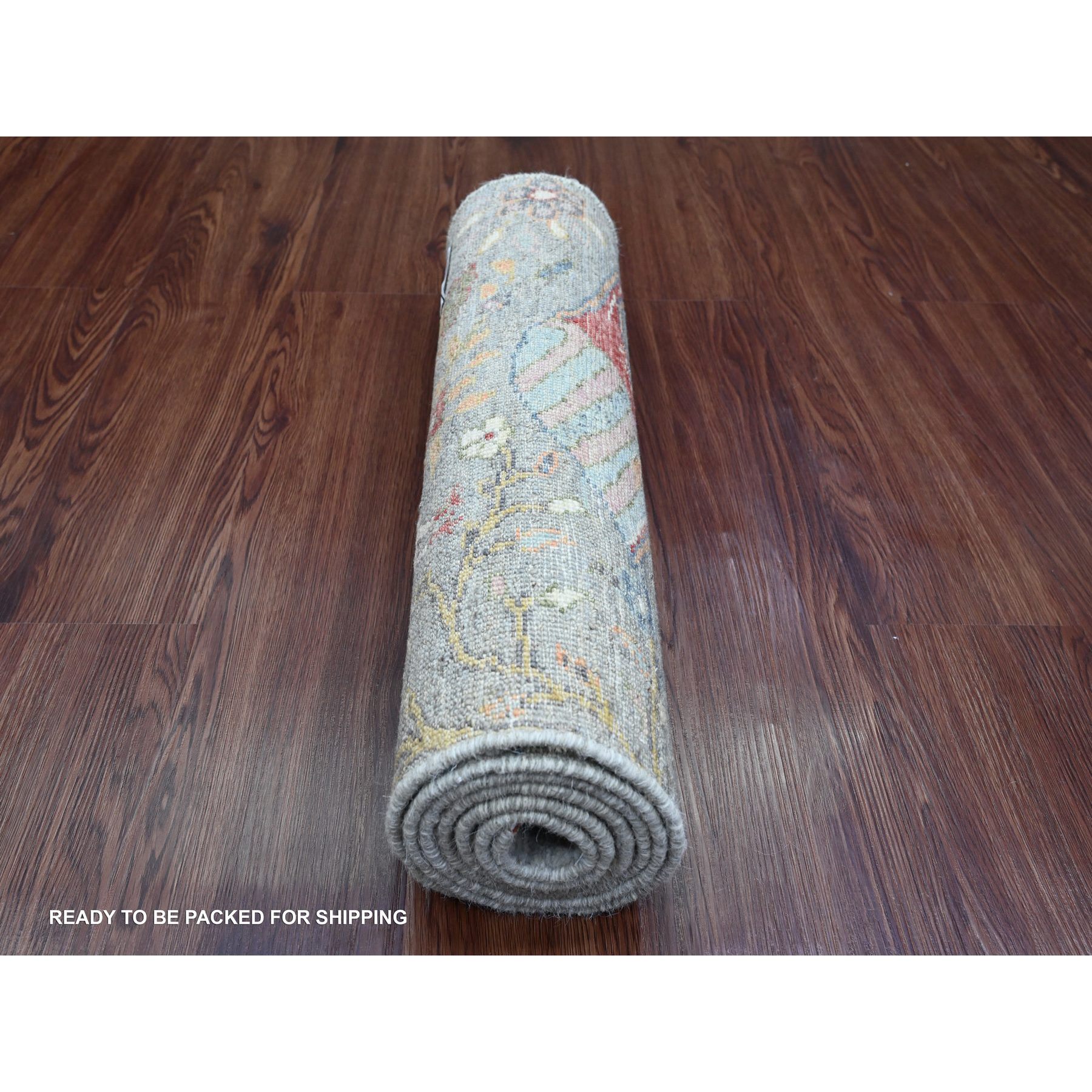 2'x6'2" Spanish Gray, Afghan Peshawar with Birds of Paradise Design, Hand Knotted, Natural Dyes, Soft Wool, Short Runner, Oriental Rug Sh20049