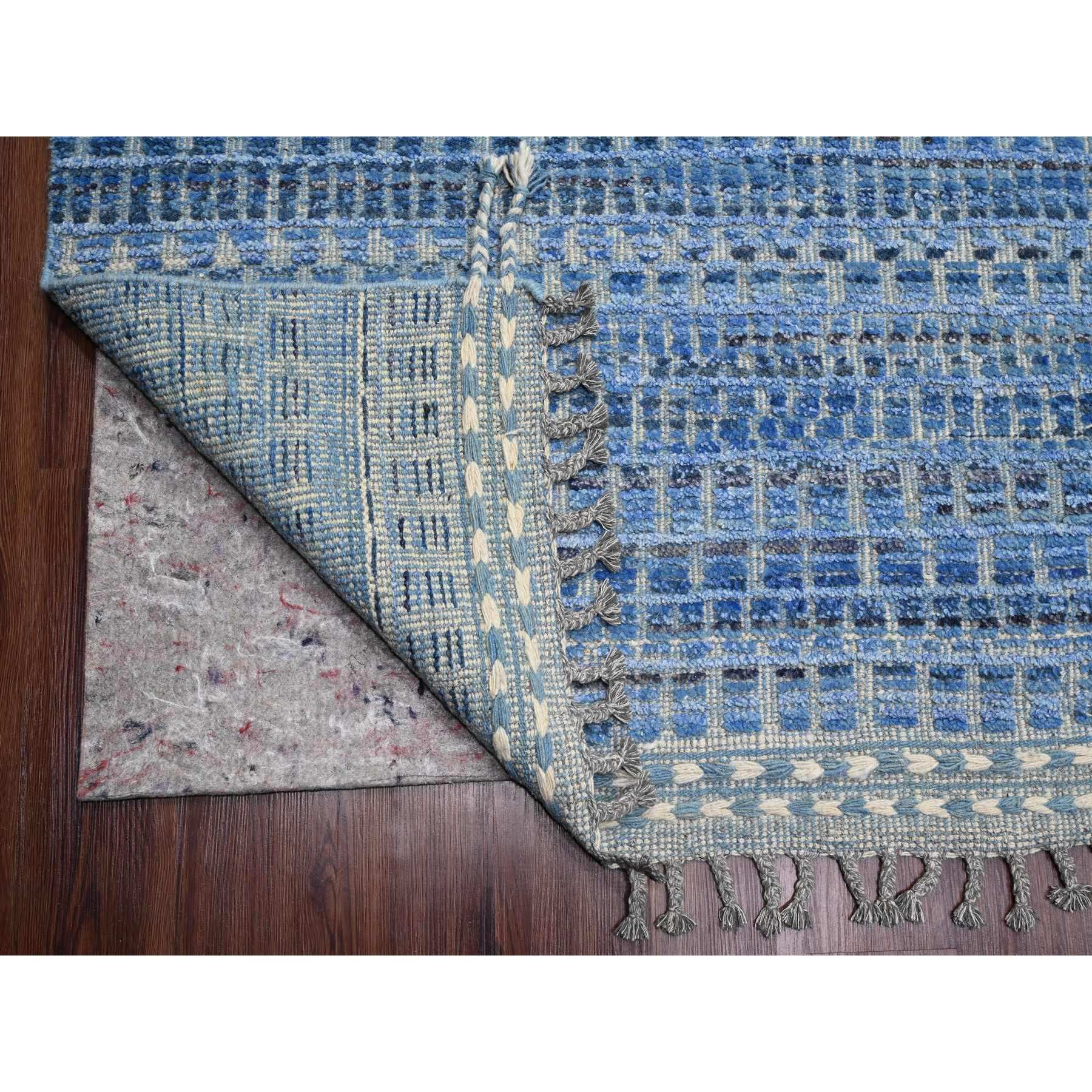 12'2"x15'3" Imperial Blue, Moroccan Weave, All Over Intricate Block Geometric Design, Textured Pile, 100% Wool, Hand Knotted, Oversized, Oriental Rug Sh20051
