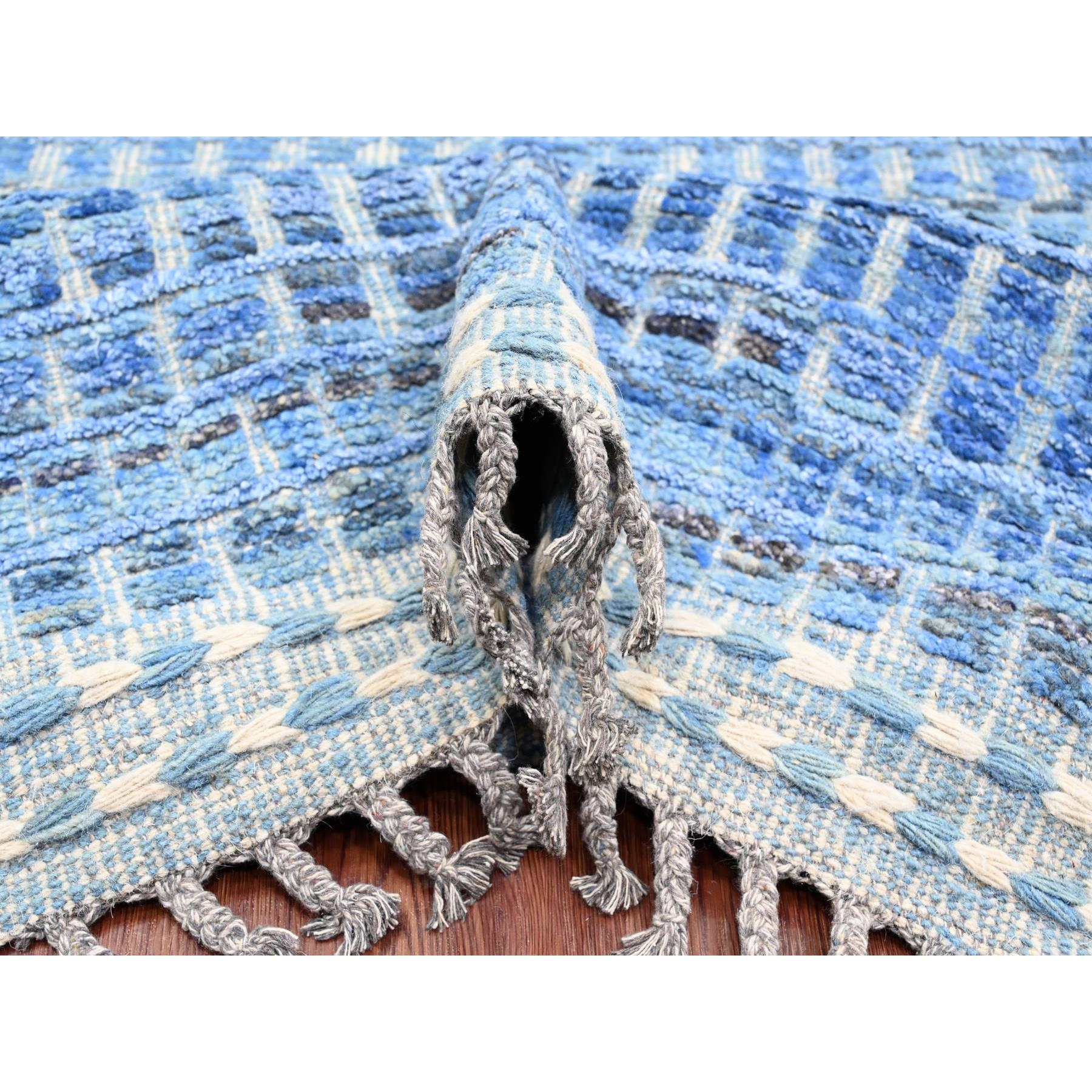 12'2"x15'3" Imperial Blue, Moroccan Weave, All Over Intricate Block Geometric Design, Textured Pile, 100% Wool, Hand Knotted, Oversized, Oriental Rug Sh20051