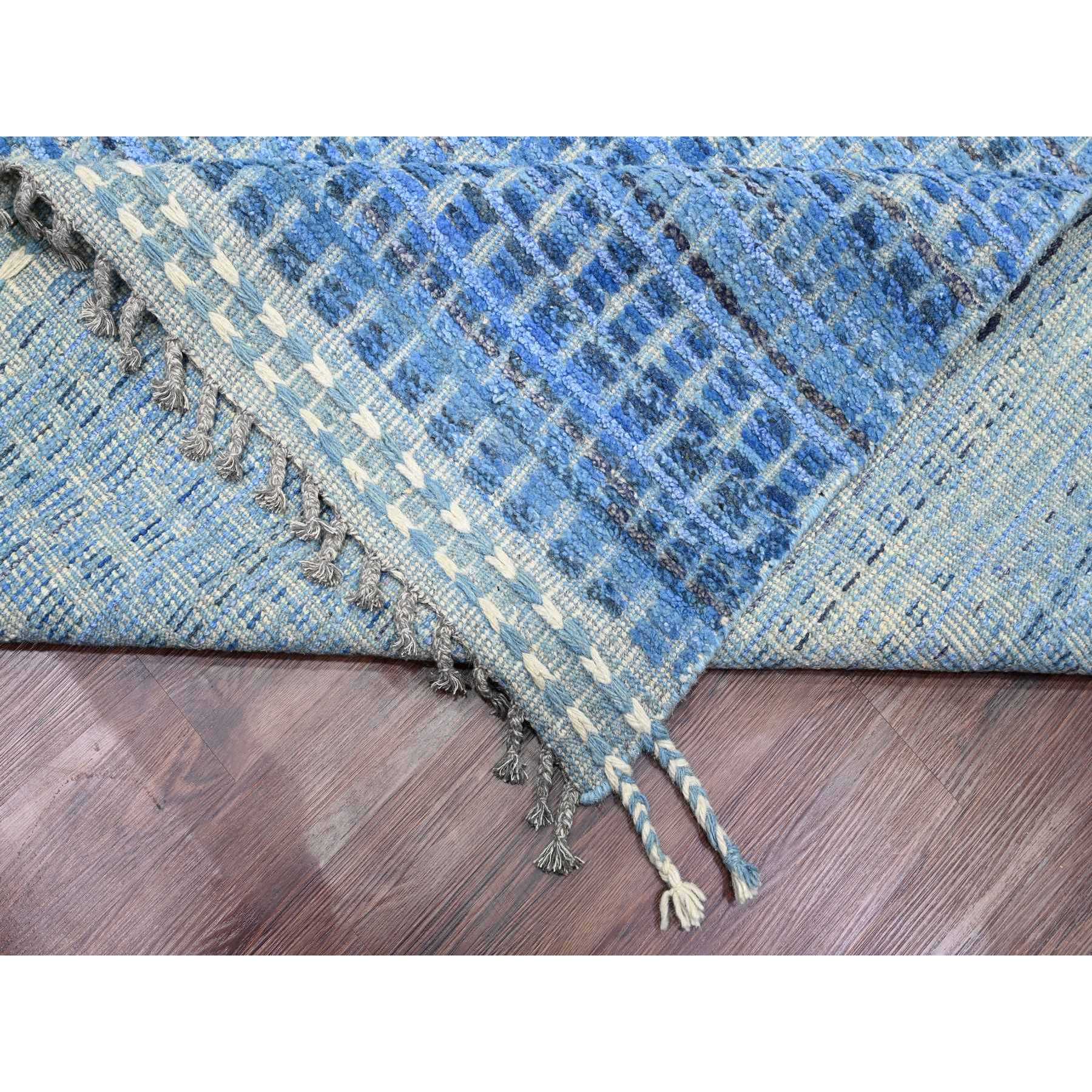 12'2"x15'3" Imperial Blue, Moroccan Weave, All Over Intricate Block Geometric Design, Textured Pile, 100% Wool, Hand Knotted, Oversized, Oriental Rug Sh20051
