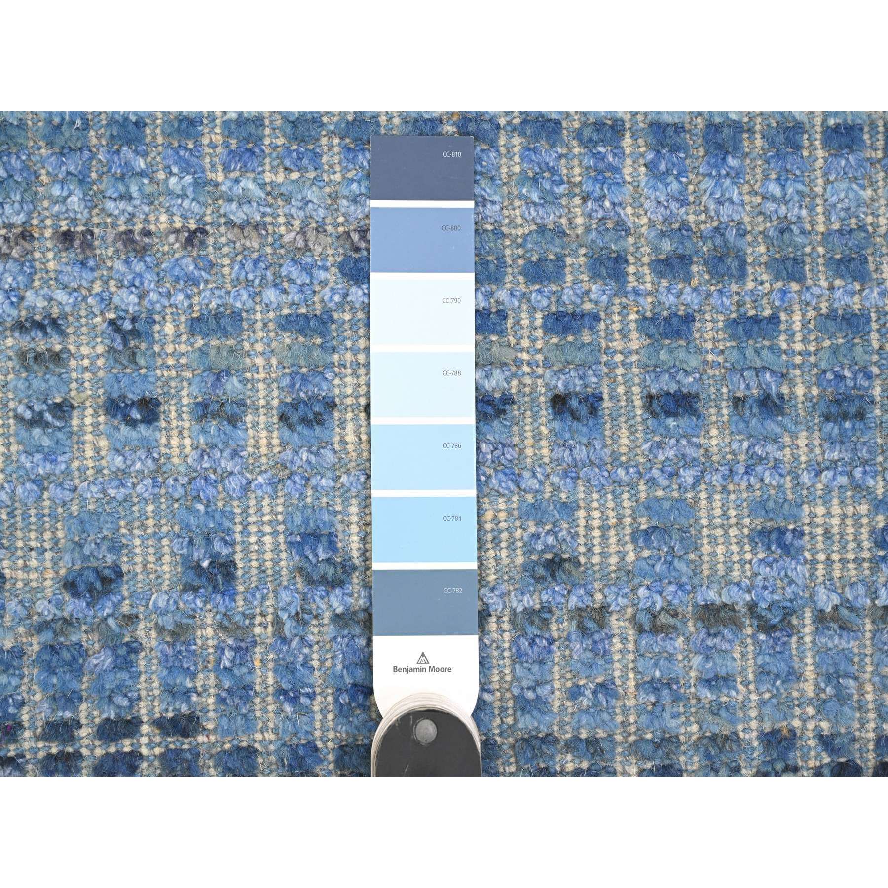 12'2"x15'3" Imperial Blue, Moroccan Weave, All Over Intricate Block Geometric Design, Textured Pile, 100% Wool, Hand Knotted, Oversized, Oriental Rug Sh20051