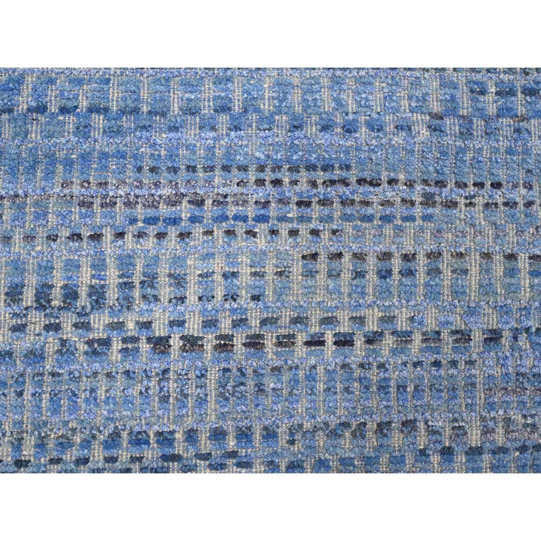 12'2"x15'3" Imperial Blue, Moroccan Weave, All Over Intricate Block Geometric Design, Textured Pile, 100% Wool, Hand Knotted, Oversized, Oriental Rug Sh20051