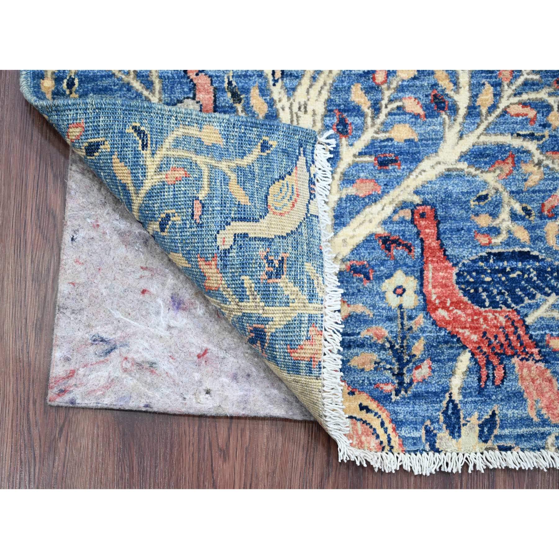 2'x3' Imperial Blue, Afghan Peshawar with Birds of Paradise Design, Vegetable Dyes, Sample, Hand Knotted, Soft and Shiny Wool, Mat, Oriental Rug Sh20053