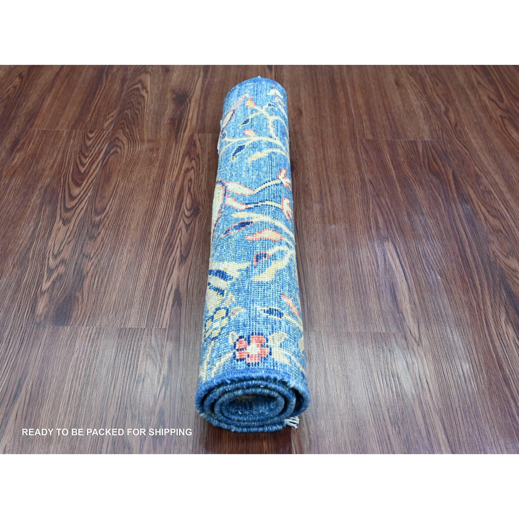 2'x3' Imperial Blue, Afghan Peshawar with Birds of Paradise Design, Vegetable Dyes, Sample, Hand Knotted, Soft and Shiny Wool, Mat, Oriental Rug Sh20053