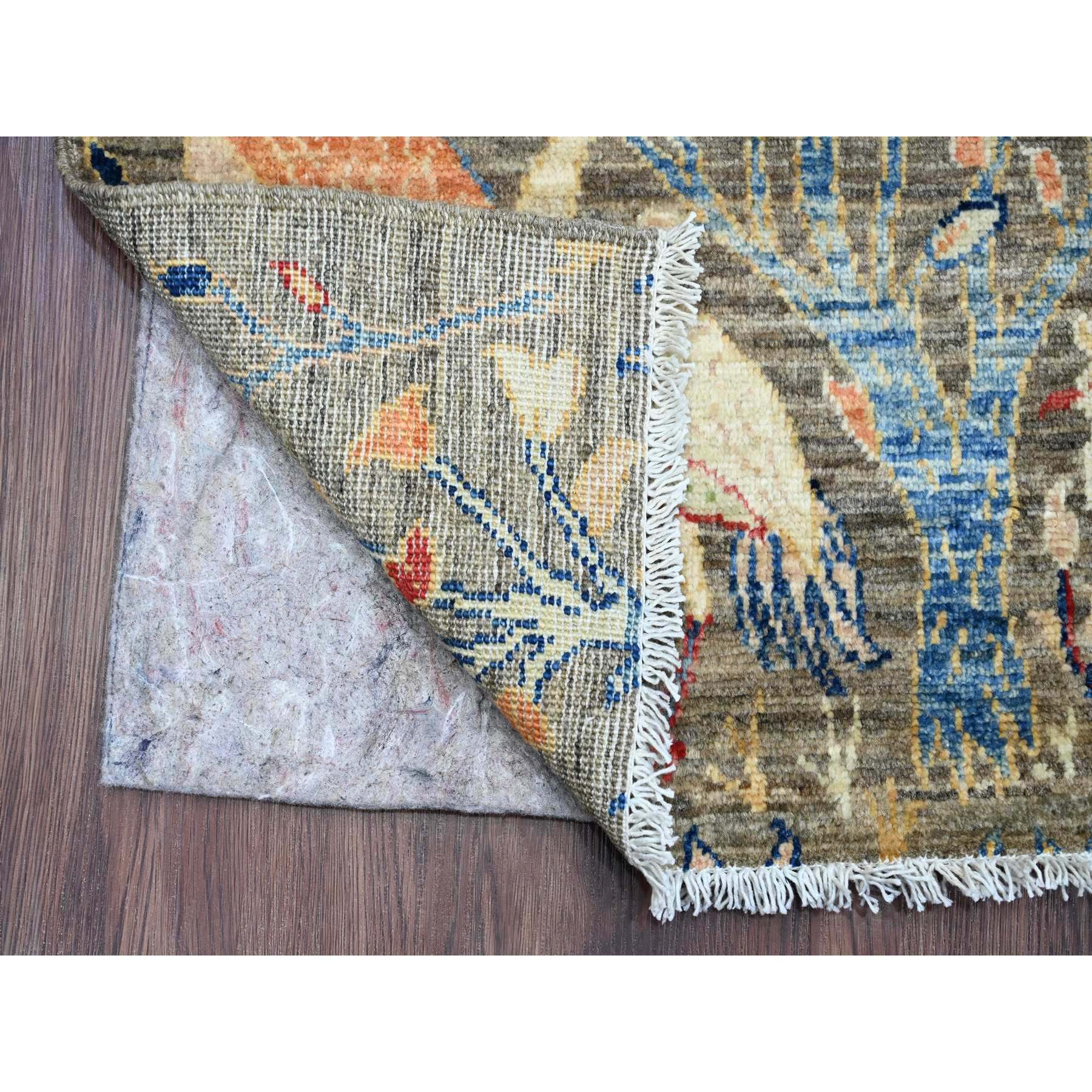 2'x3' Dim Gray, Afghan Peshawar with Birds of Paradise Design, Hand Knotted, Soft Wool, Vegetable Dyes, Mat, Sample, Oriental Rug Sh20054