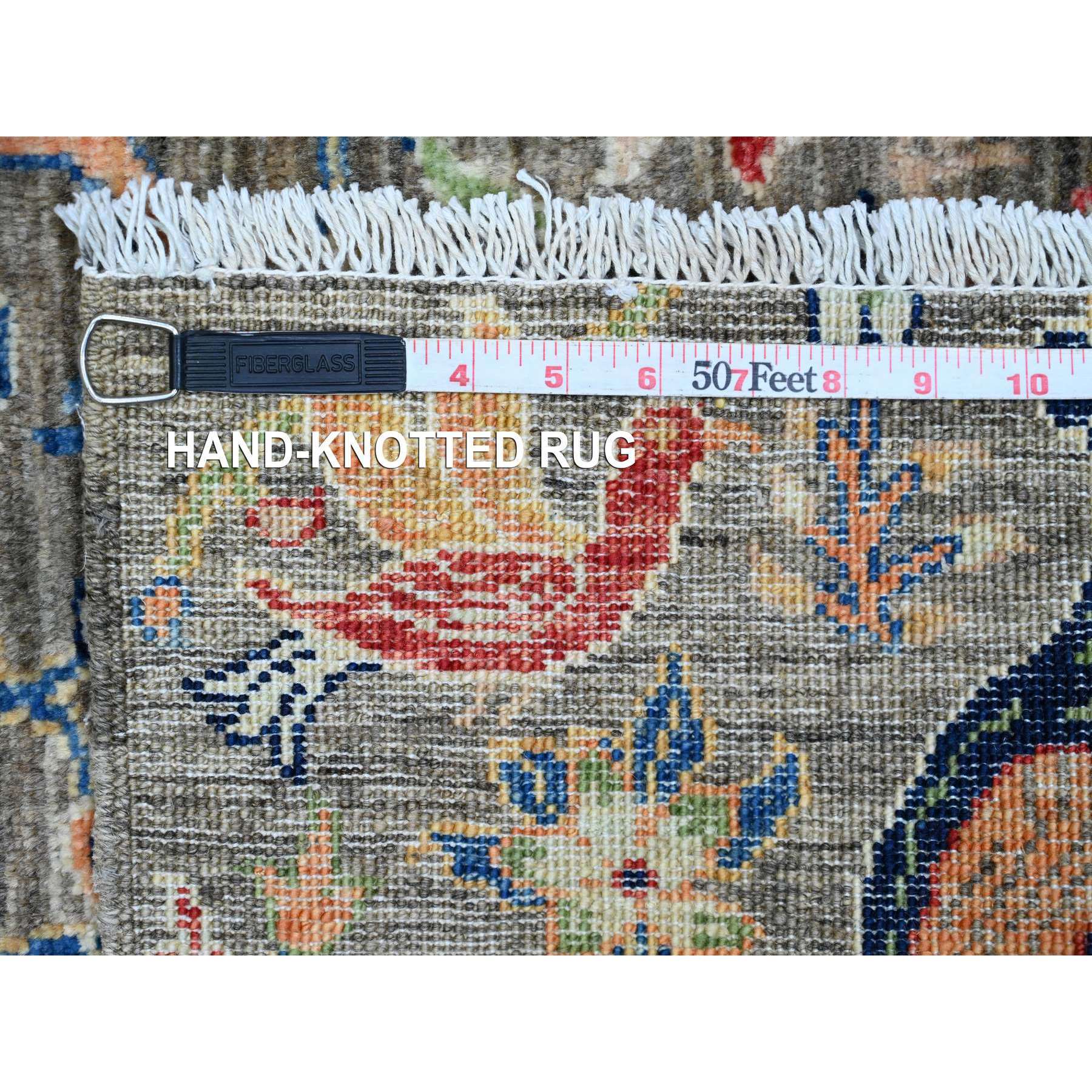 2'x3' Dim Gray, Afghan Peshawar with Birds of Paradise Design, Hand Knotted, Soft Wool, Vegetable Dyes, Mat, Sample, Oriental Rug Sh20054